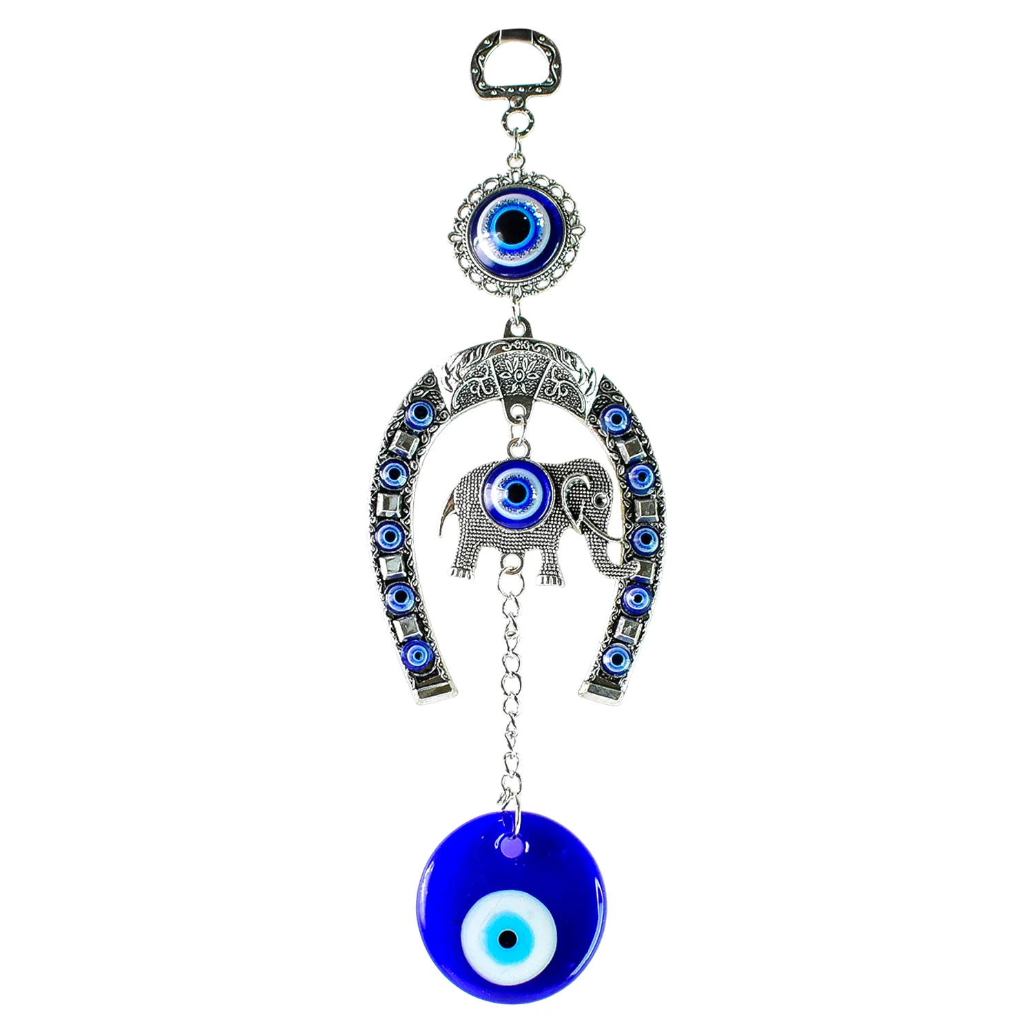 Decorative Evil Eye Hanging with Elephant and Horseshoe Motif, Wind Chime (1 Pc) - Image 5