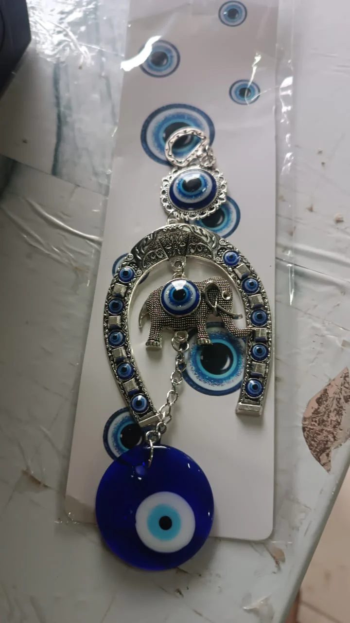 Decorative Evil Eye Hanging with Elephant and Horseshoe Motif, Wind Chime (1 Pc) - Image 7