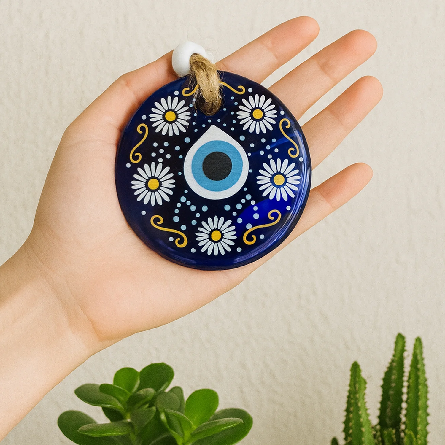 Decorative Evil Eye Wall Hanging Nazar Protector Charm with Beads, Wind Chime (1 Pc) - Image 4