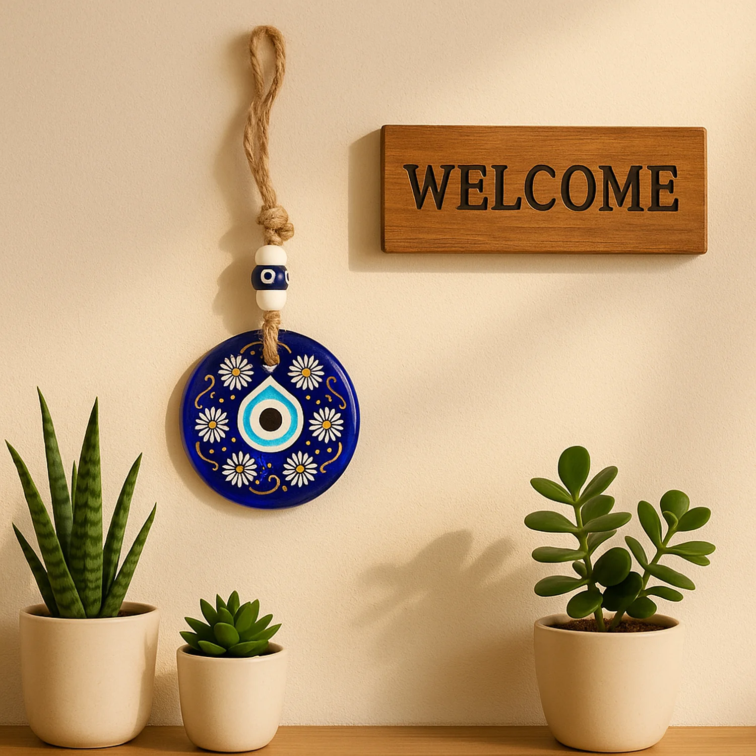 Decorative Evil Eye Wall Hanging Nazar Protector Charm with Beads, Wind Chime (1 Pc) - Image 6