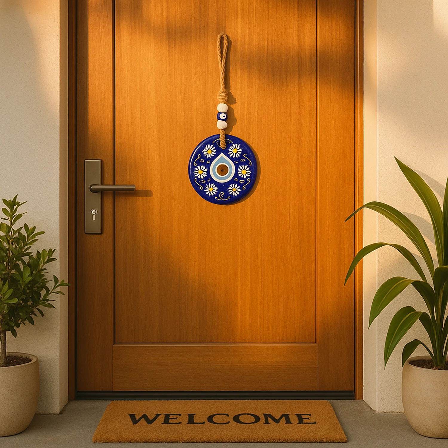 Decorative Evil Eye Wall Hanging Nazar Protector Charm with Beads, Wind Chime (1 Pc) - Image 7