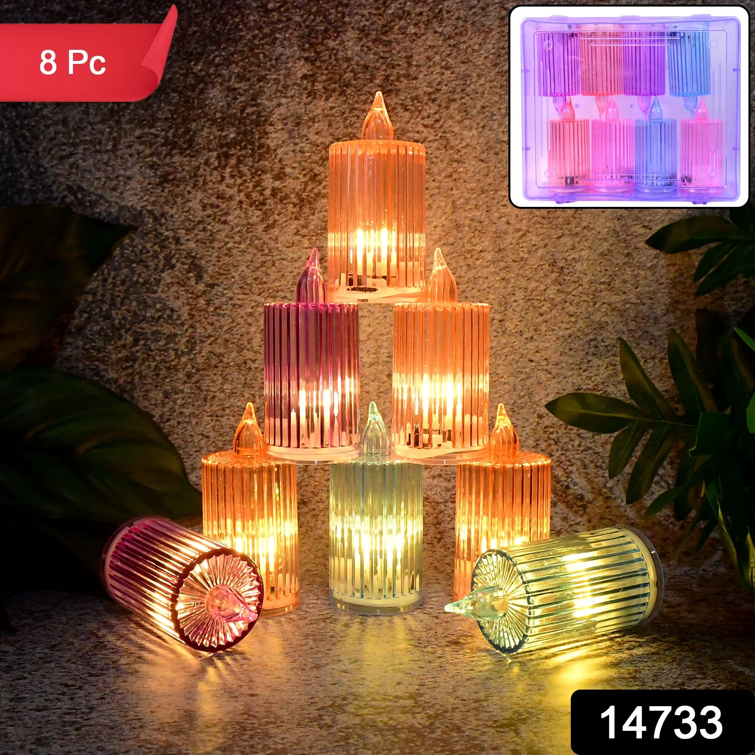 Decorative Flameless Electronic LED Candle Light Set (8 Pc) - Image 2