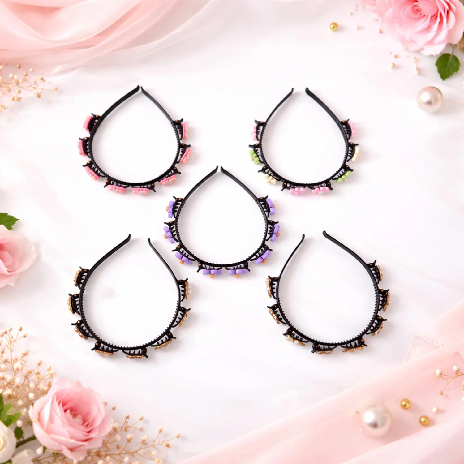 Decorative Floral Beaded Hairband for Women & Girls (1 Pc, Mix Design) - Image 9