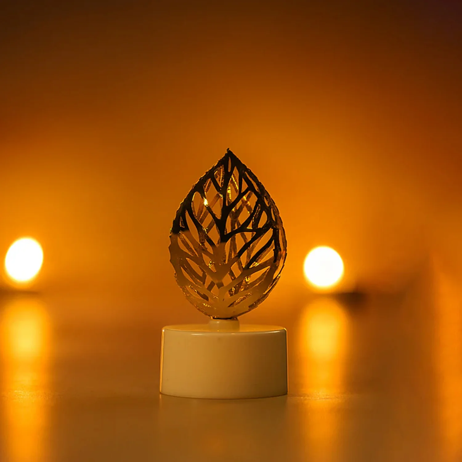 Decorative Golden Leaf Shaped Flameless LED Candles (4 Pc) - Image 4
