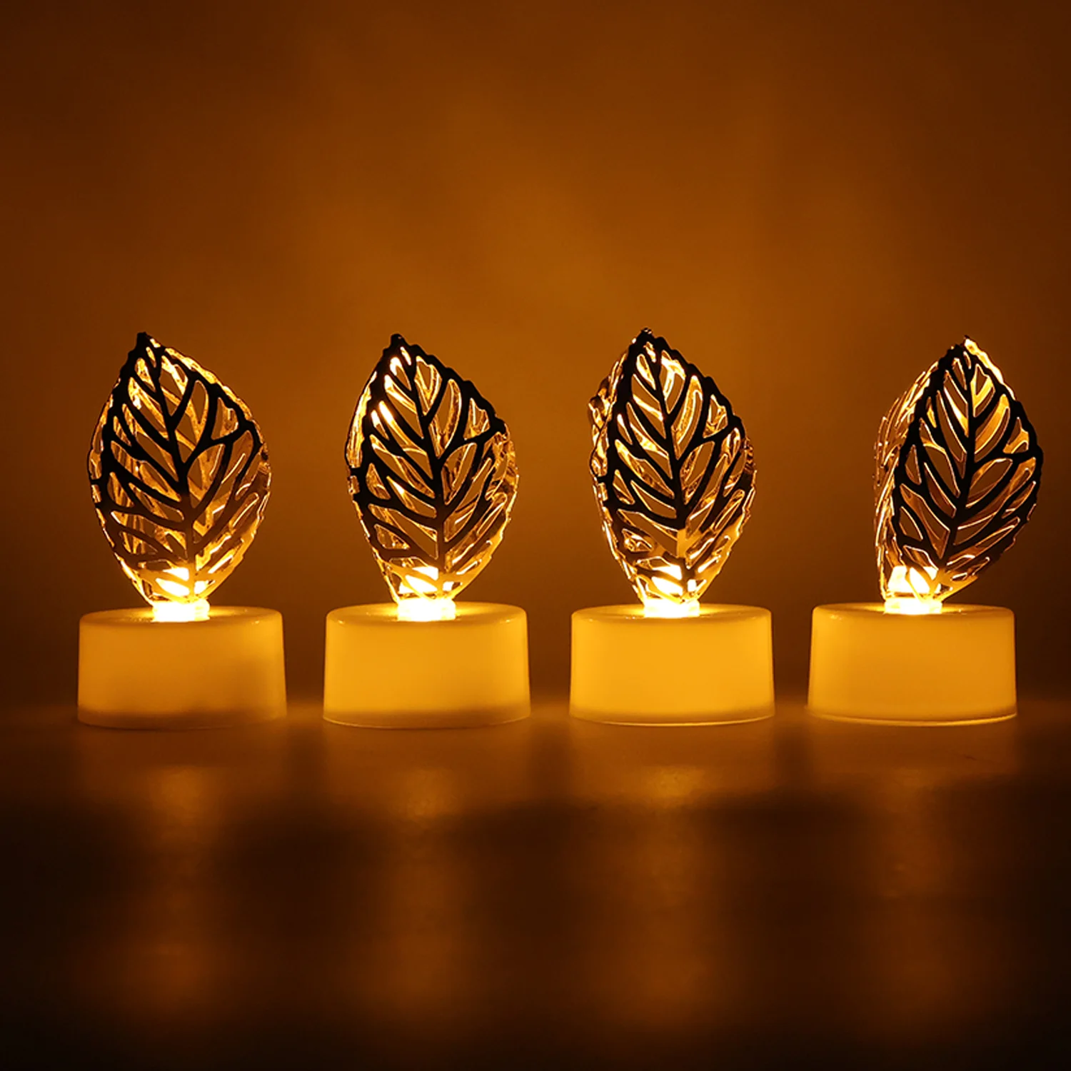Decorative Golden Leaf Shaped Flameless LED Candles (4 Pc) - Image 6