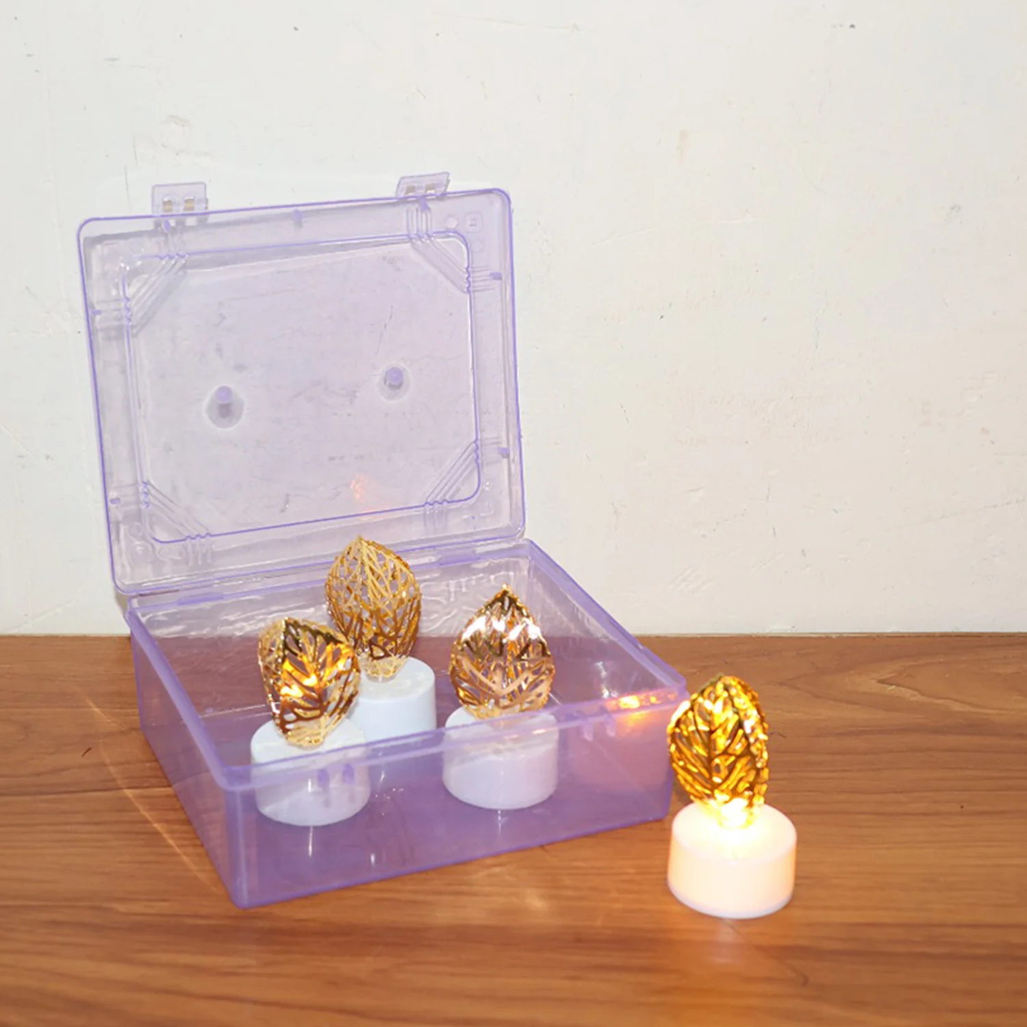 Decorative Golden Leaf Shaped Flameless LED Candles (4 Pc) - Image 7