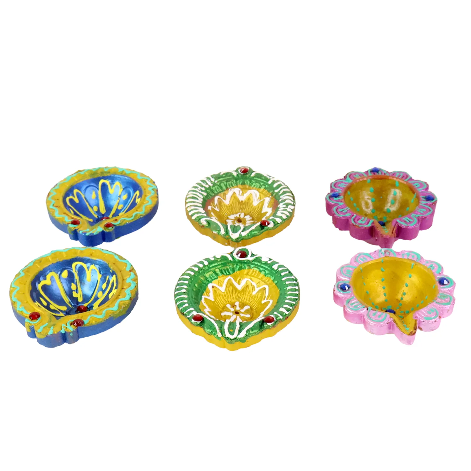 Decorative Hand-Painted Clay Diya Set (6 Pc) - Image 5