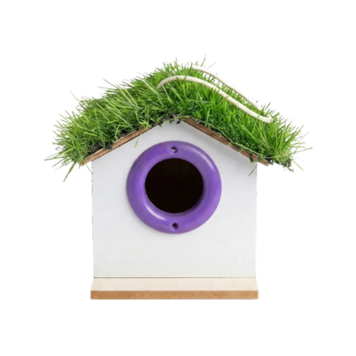 Decorative Hanging Wooden Bird House with Grass Roof for Garden Use - Image 5
