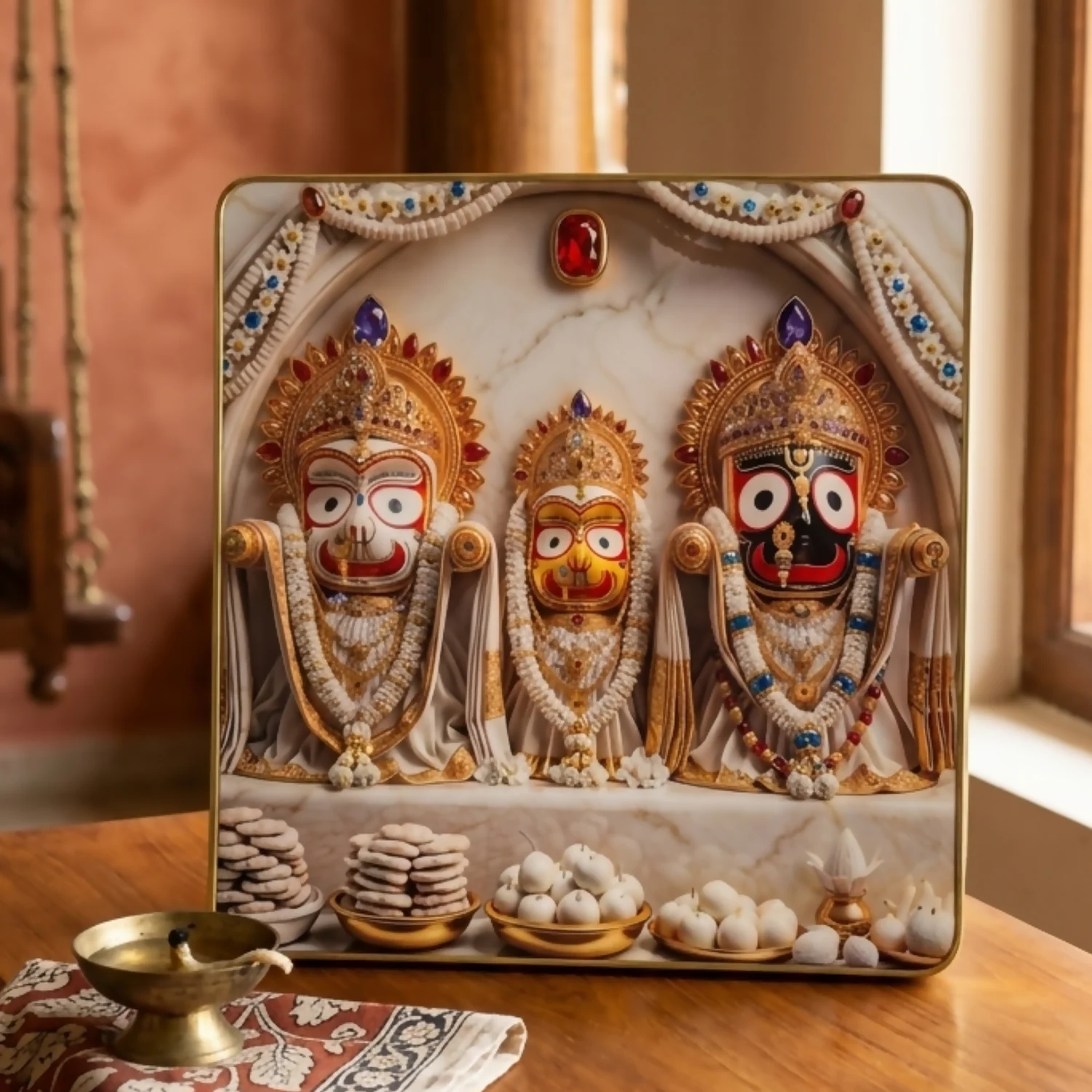 Decorative Jagannath Puri God Printed Serving Tray for Home & Temple Use (12x12) - Image 4