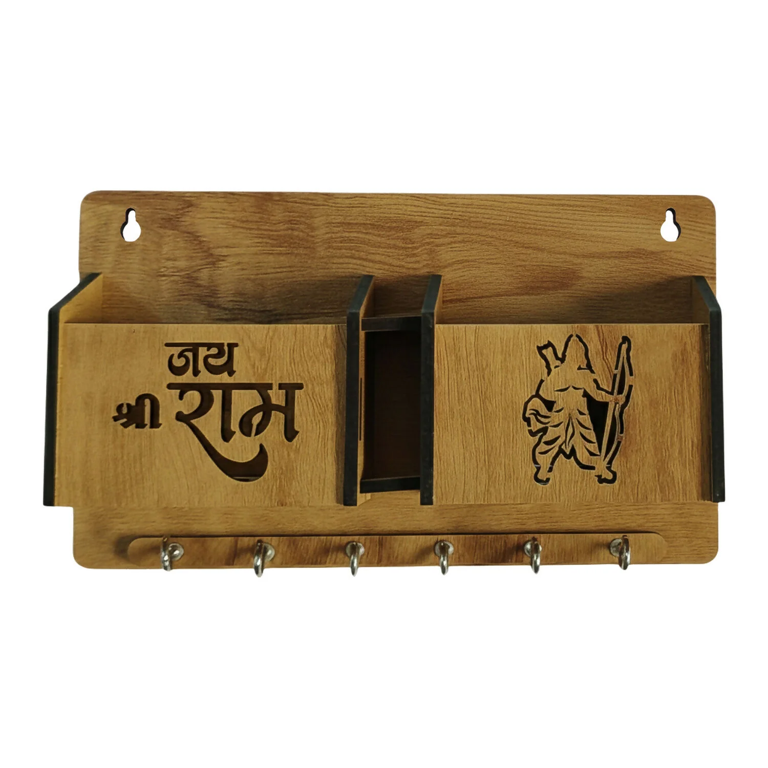 Decorative Jay Shree Ram Engraved Key Organizer with 6 Hooks - Image 5