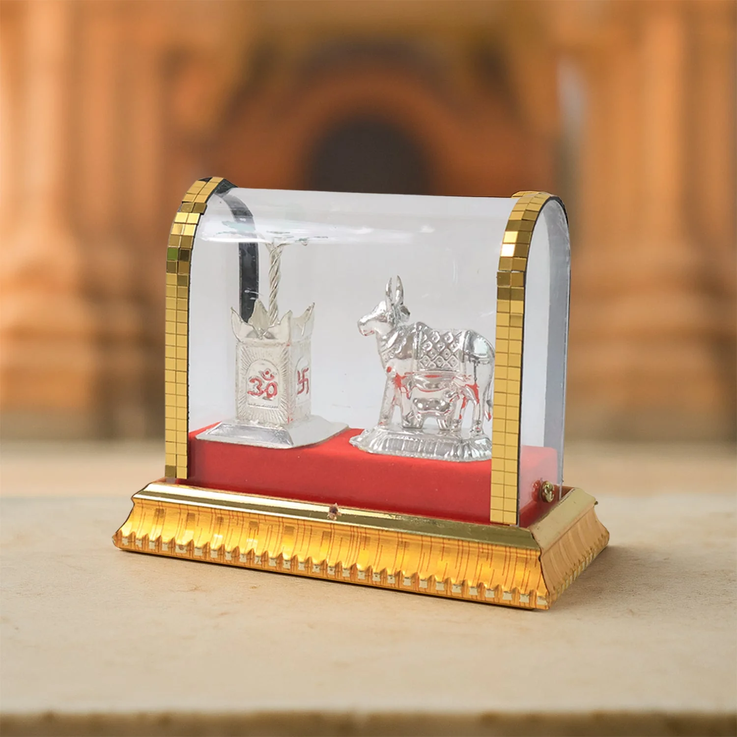 Decorative Kamdhenu Cow with Calf and Tulsi Plant Idol Set - Image 3