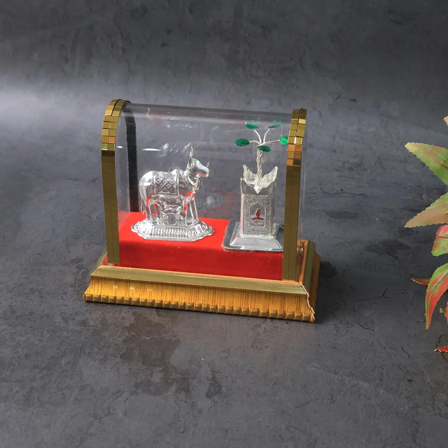 Decorative Kamdhenu Cow with Calf and Tulsi Plant Idol Set - Image 7