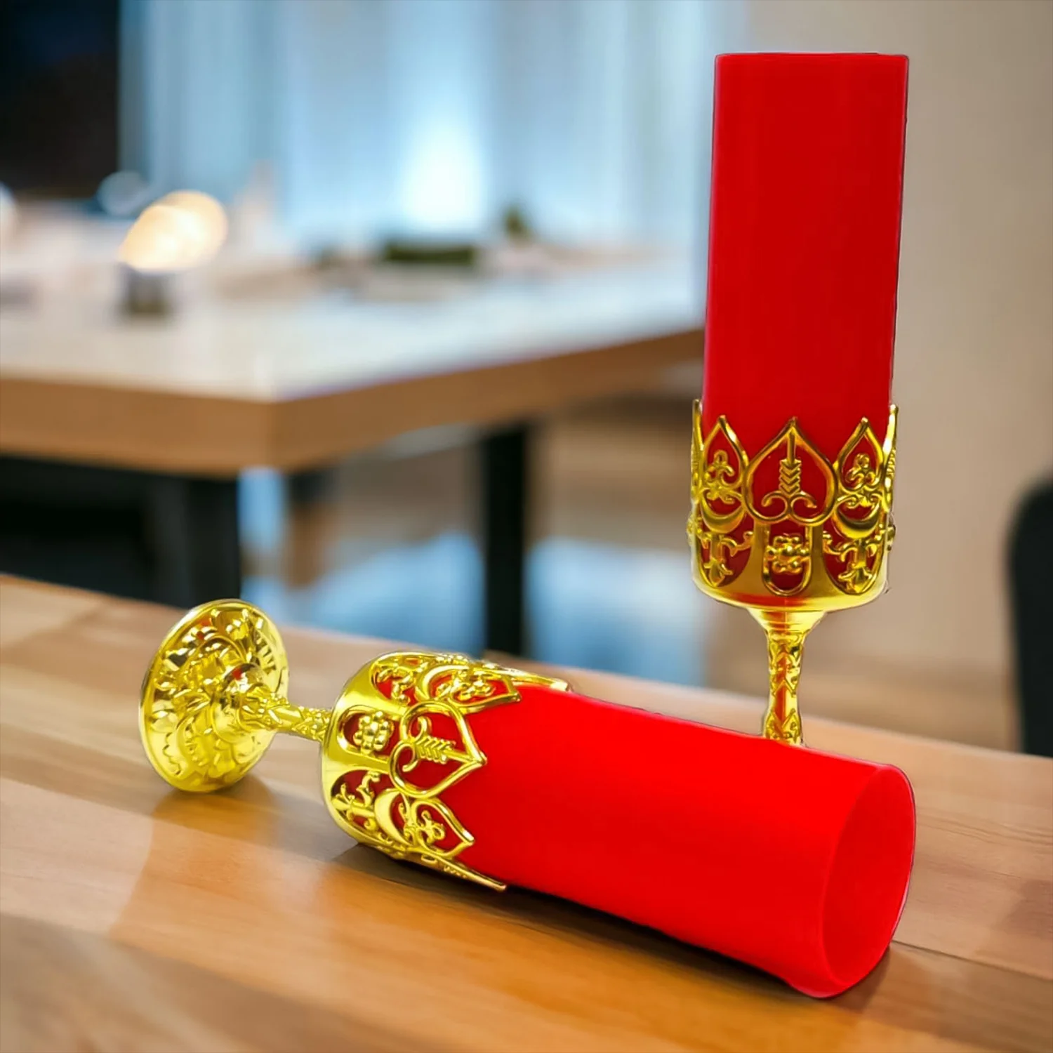 Decorative LED Candle Light Lamps with Golden Stand  (2 Pc) - Image 4