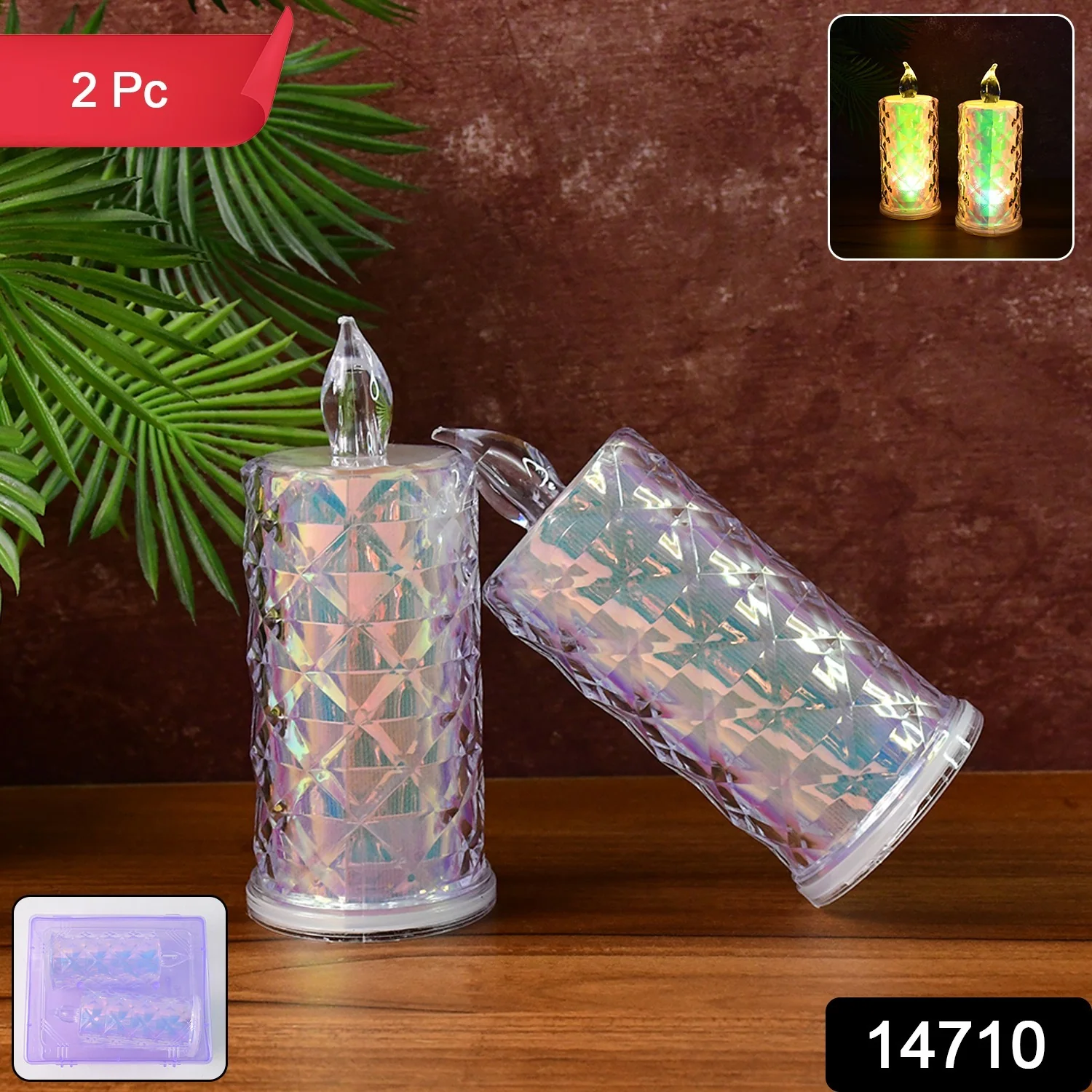 Decorative LED Candle Lights with Holographic Finish (2 Pc / Set) - Image 2