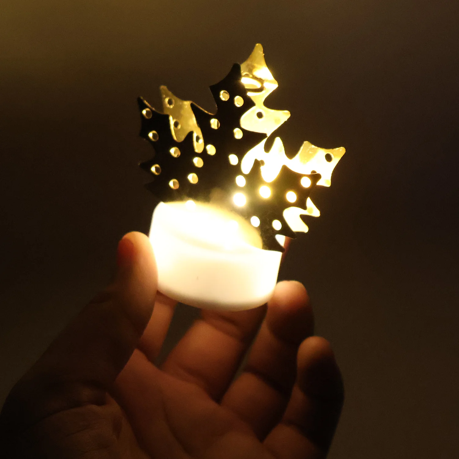 Christmas Decorative LED Gold Metal Leaf Diya Lamp, Diwali (1 Pc) - Image 5
