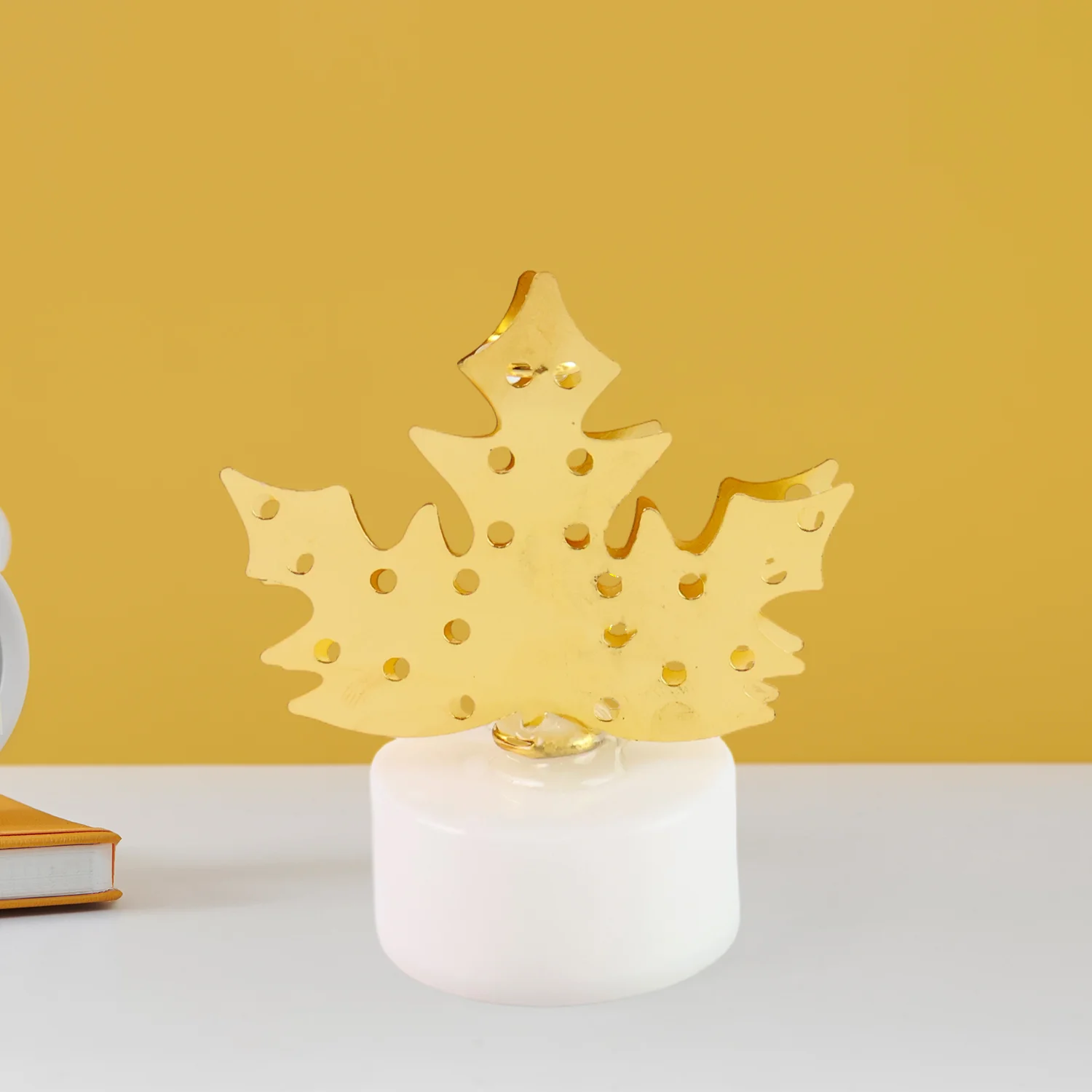 Christmas Decorative LED Gold Metal Leaf Diya Lamp, Diwali (1 Pc) - Image 8