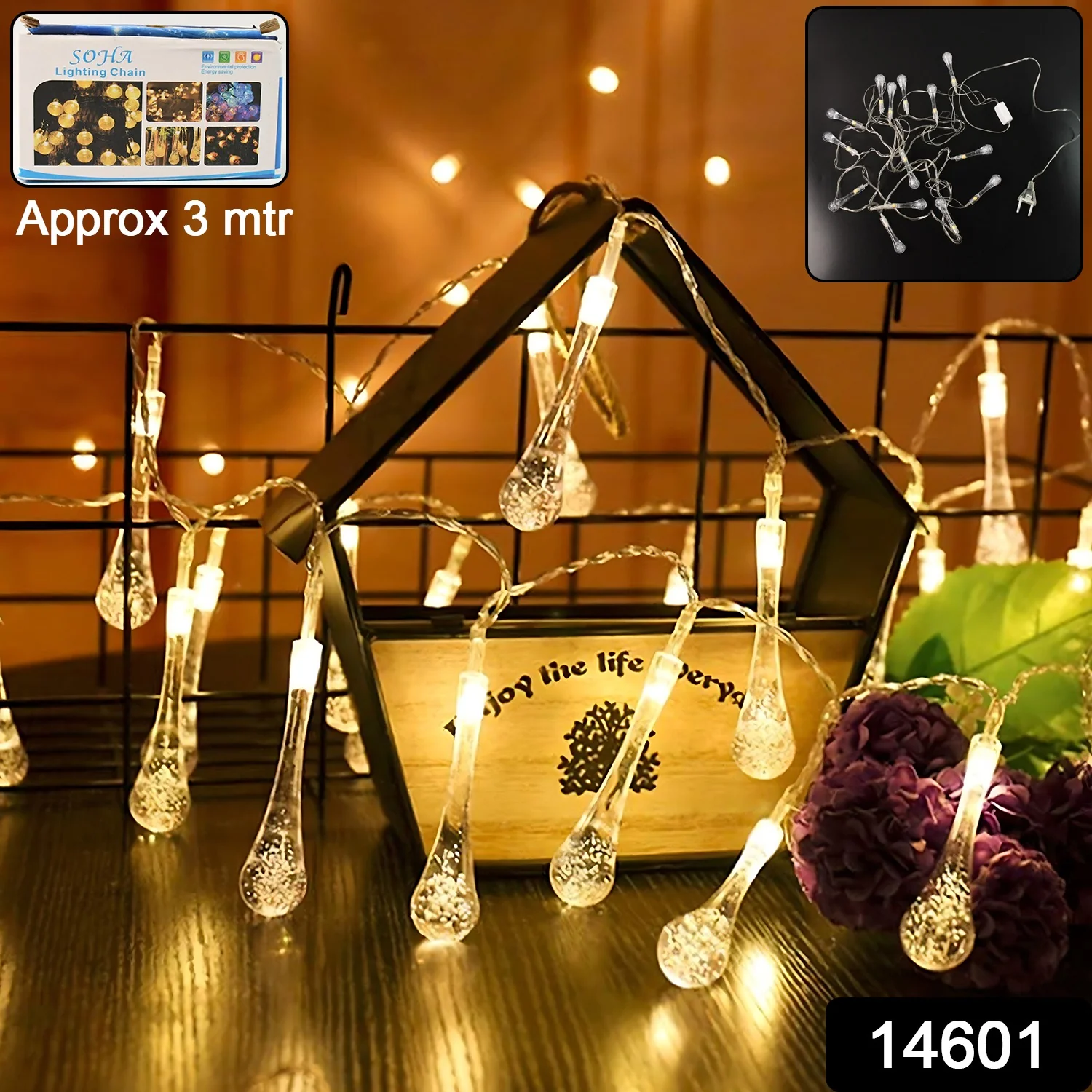 Decorative LED Lighting Chain with Crystal Water Drop Bulbs Approx 3 Mtr (1 Pc) - Image 2
