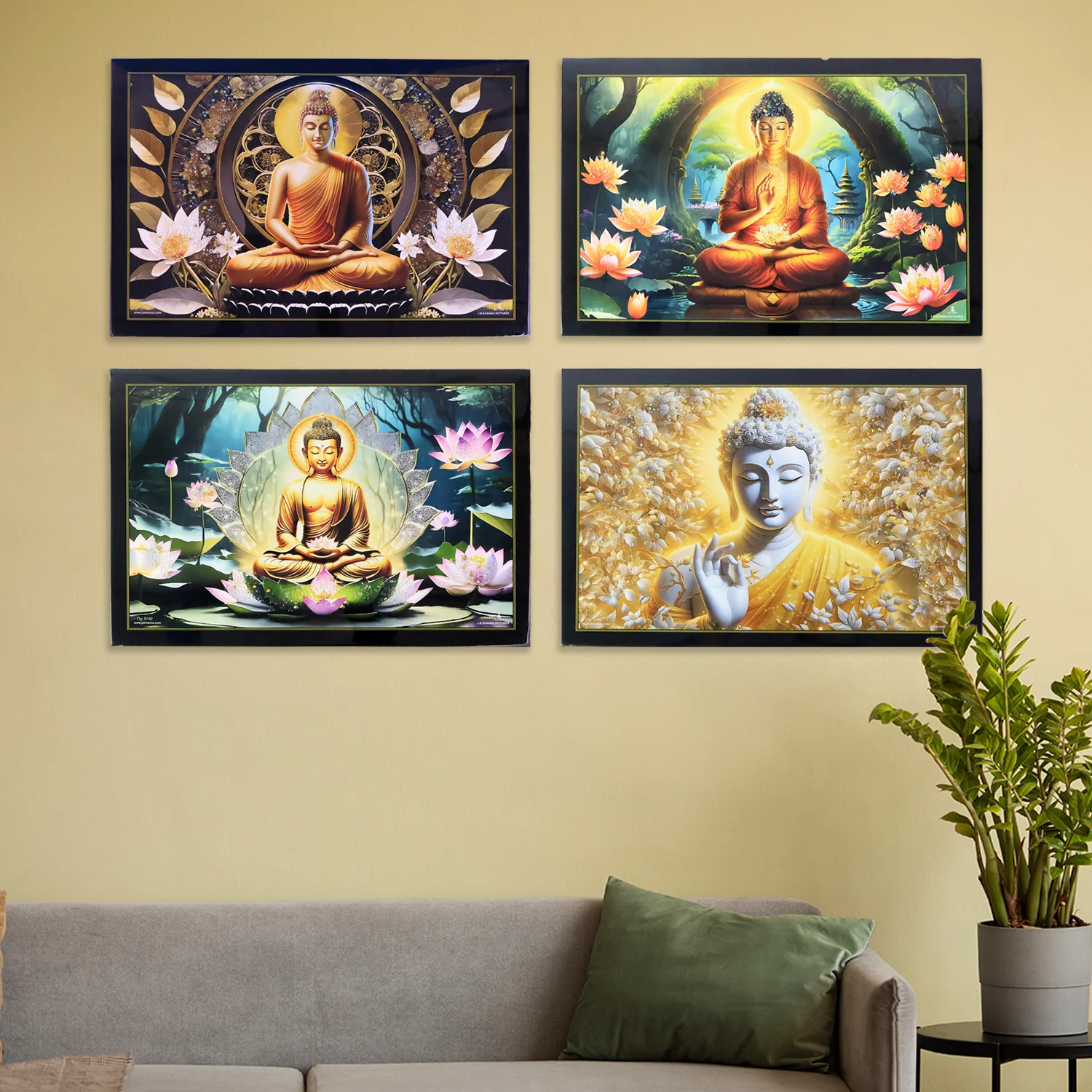 Decorative Lord Buddha Wall Painting Wooden Frame Mix Design, 45x30 Cm Approx (1 Pc) - Image 3