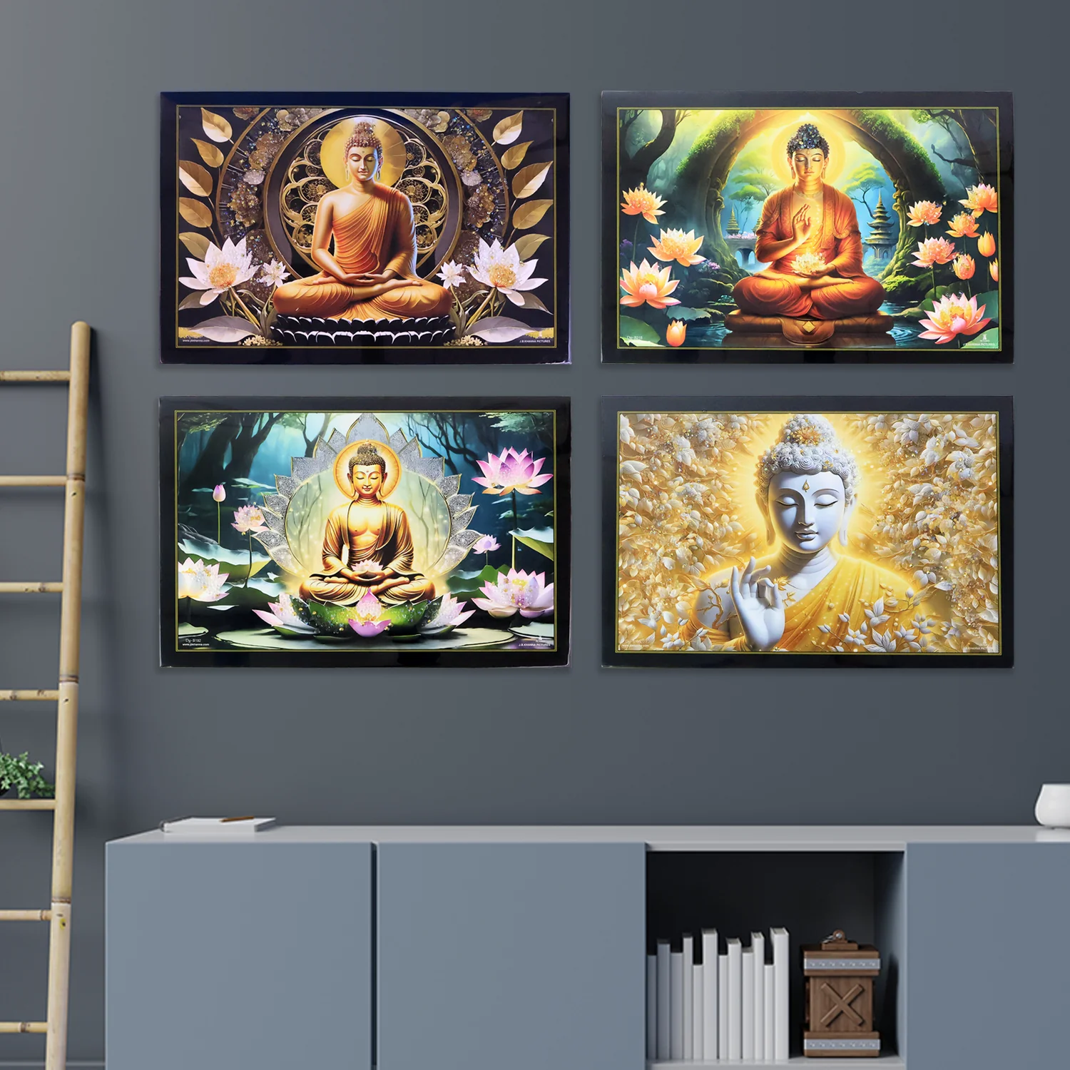 Decorative Lord Buddha Wall Painting Wooden Frame Mix Design, 45x30 Cm Approx (1 Pc) - Image 4