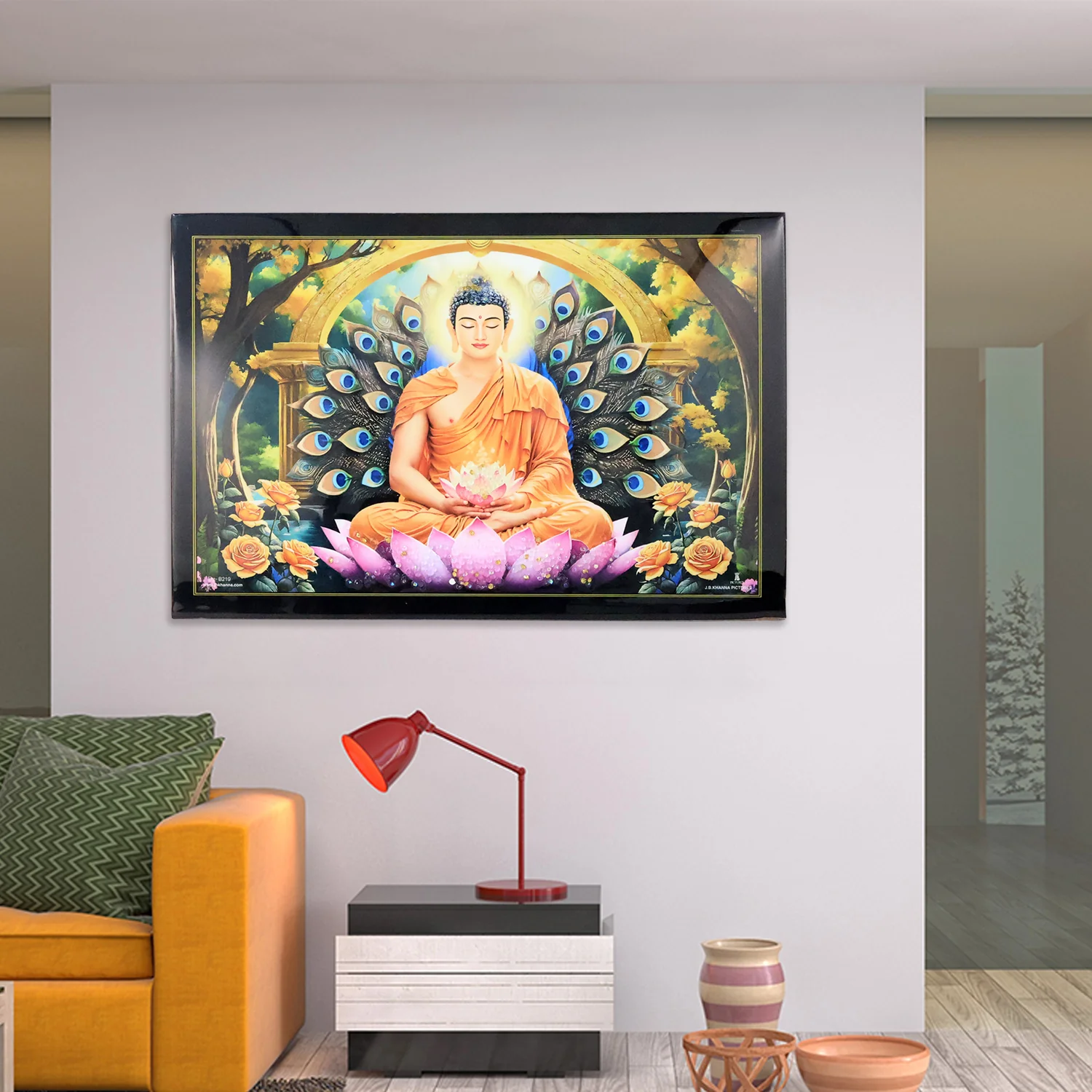 Decorative Lord Buddha Wall Painting Wooden Frame Mix Design, 45x30 Cm Approx (1 Pc) - Image 6