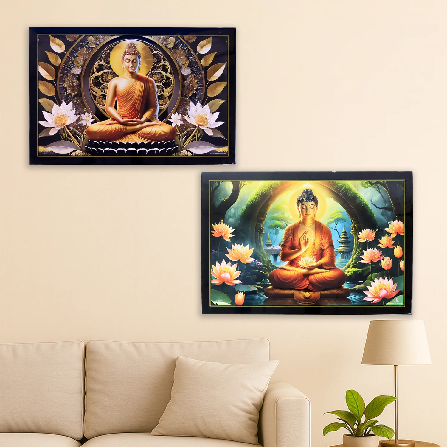 Decorative Lord Buddha Wall Painting Wooden Frame Mix Design, 45x30 Cm Approx (1 Pc) - Image 7