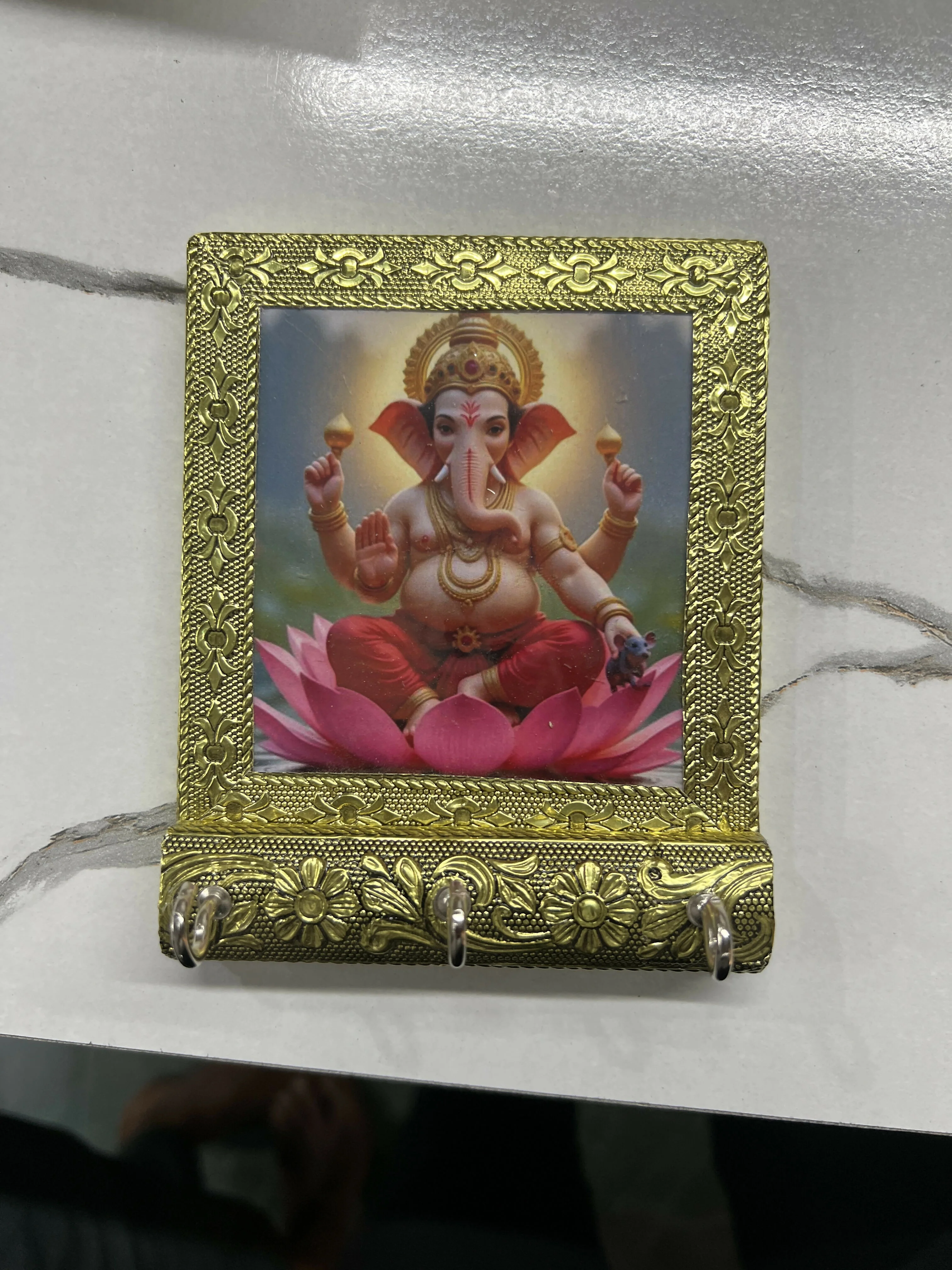Decorative Lord Ganesha Key Holder Wall Hanging with Photo Frame & Hooks - Image 5