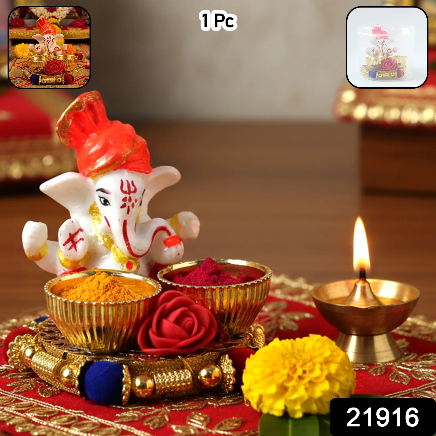 Decorative Lord Ganesha Pooja Thali Set (1 Pc) - Image 2
