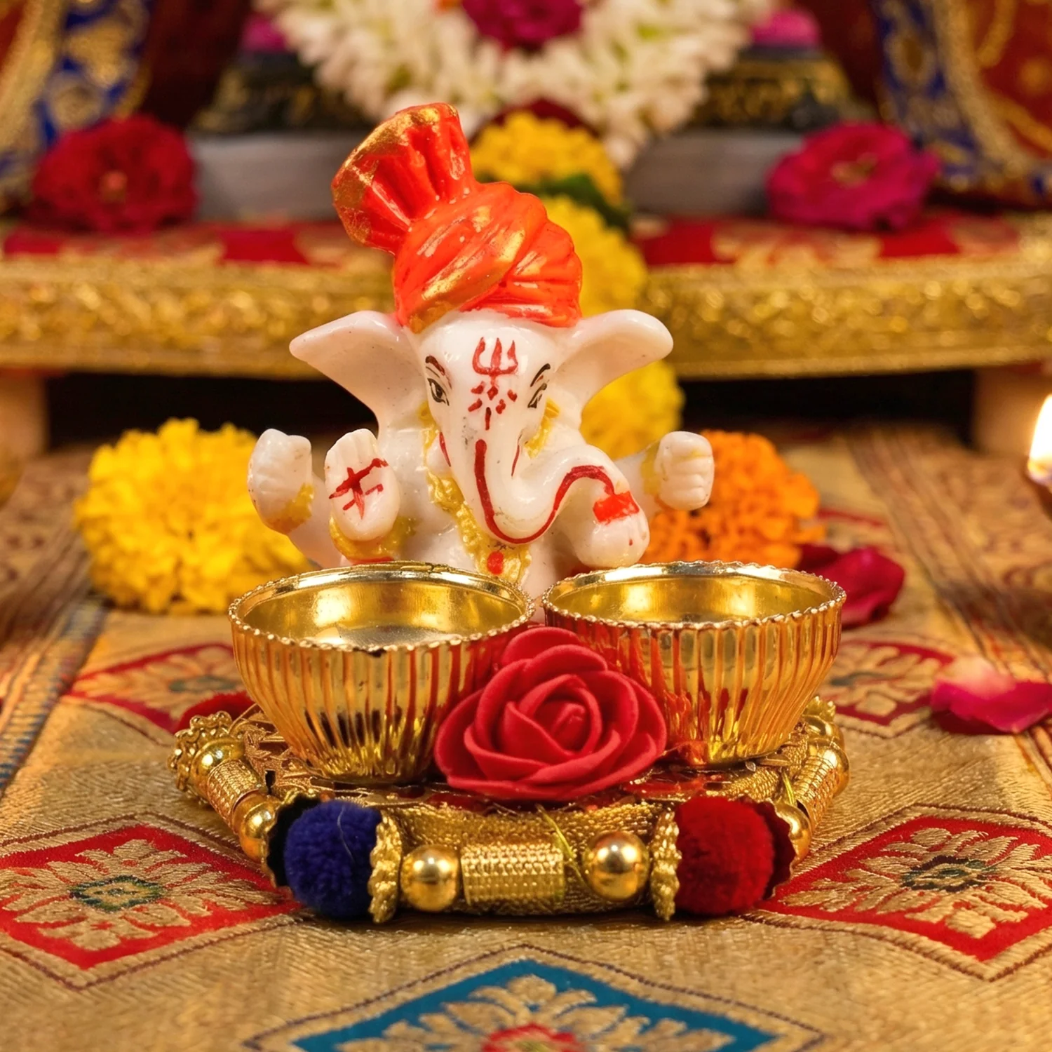 Decorative Lord Ganesha Pooja Thali Set (1 Pc) - Image 7