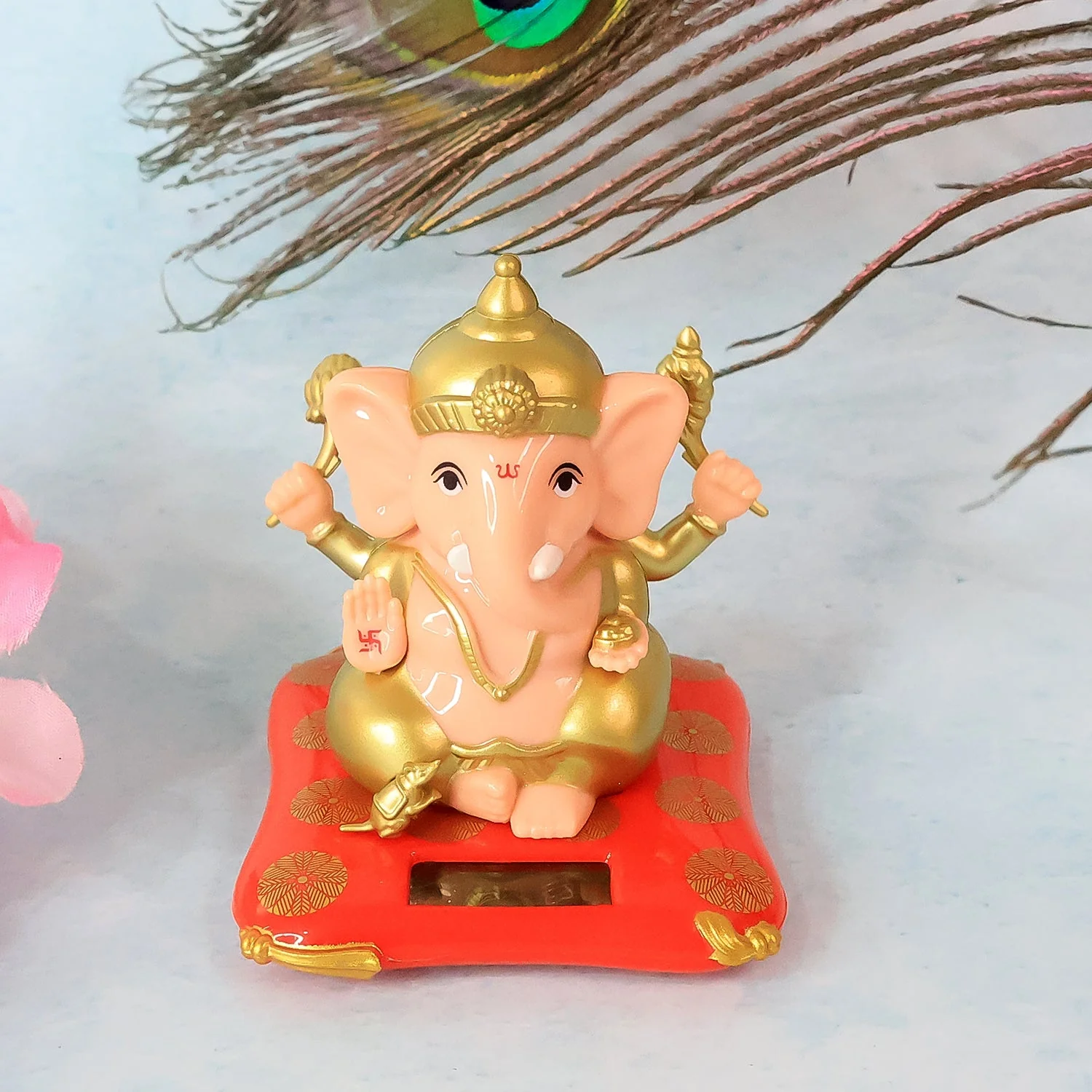 Decorative Medium Lord Ganesh Idol Decorative Statue with Solar-Powered Base (1 Pc) - Image 3