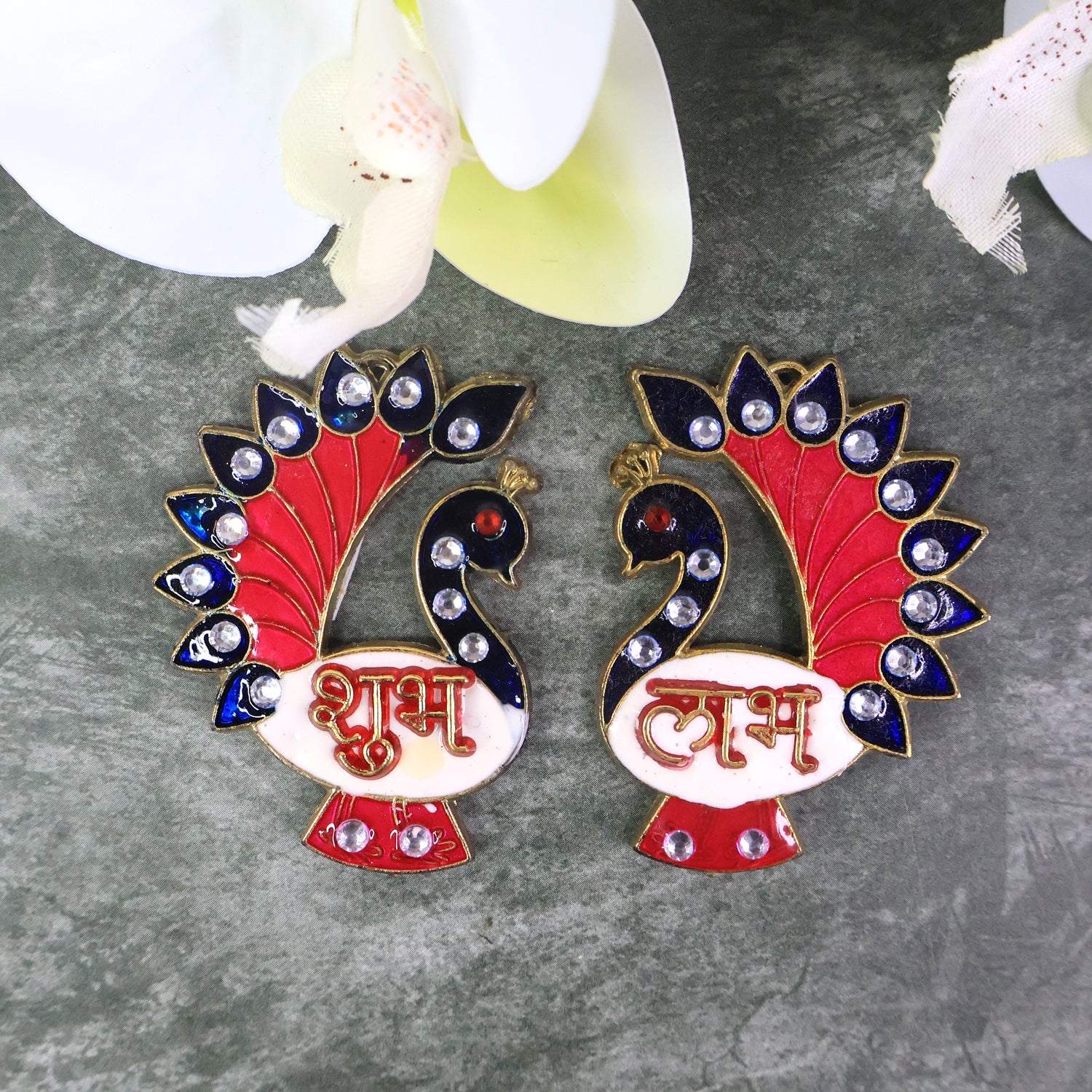 Decorative Peacock Design Shubh Labh Wall Hanging (2 Pc) - Image 7