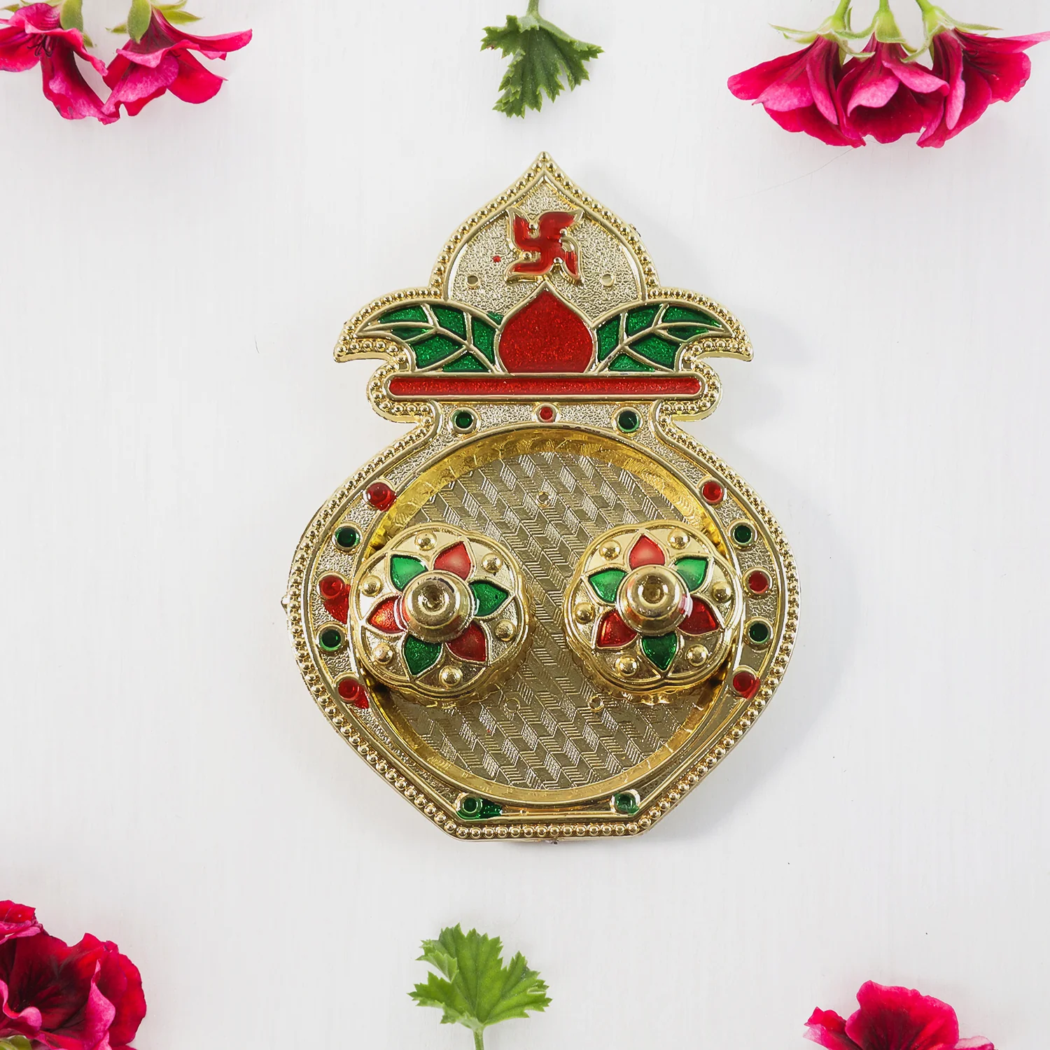 Decorative Plastic Kalash-Shape Double Kumkum Box (Mix Design, 1 Pc) - Image 3