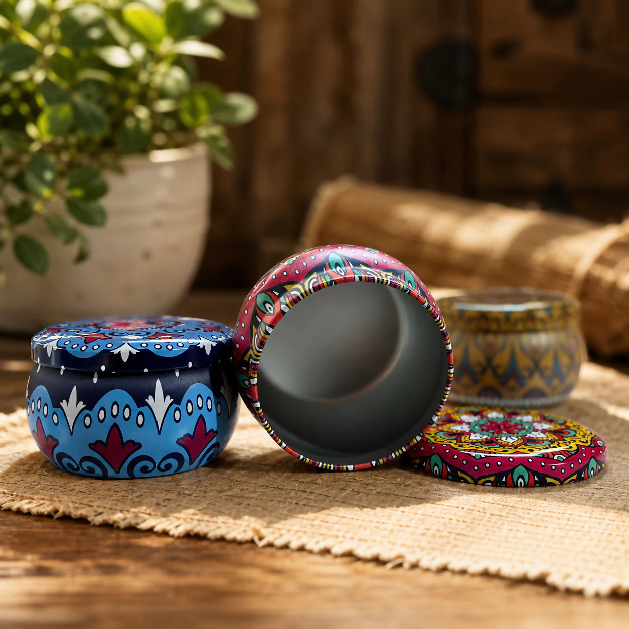 Decorative Printed Metal Storage Tin with Lid Multipurpose Container (1 PC) - Image 3
