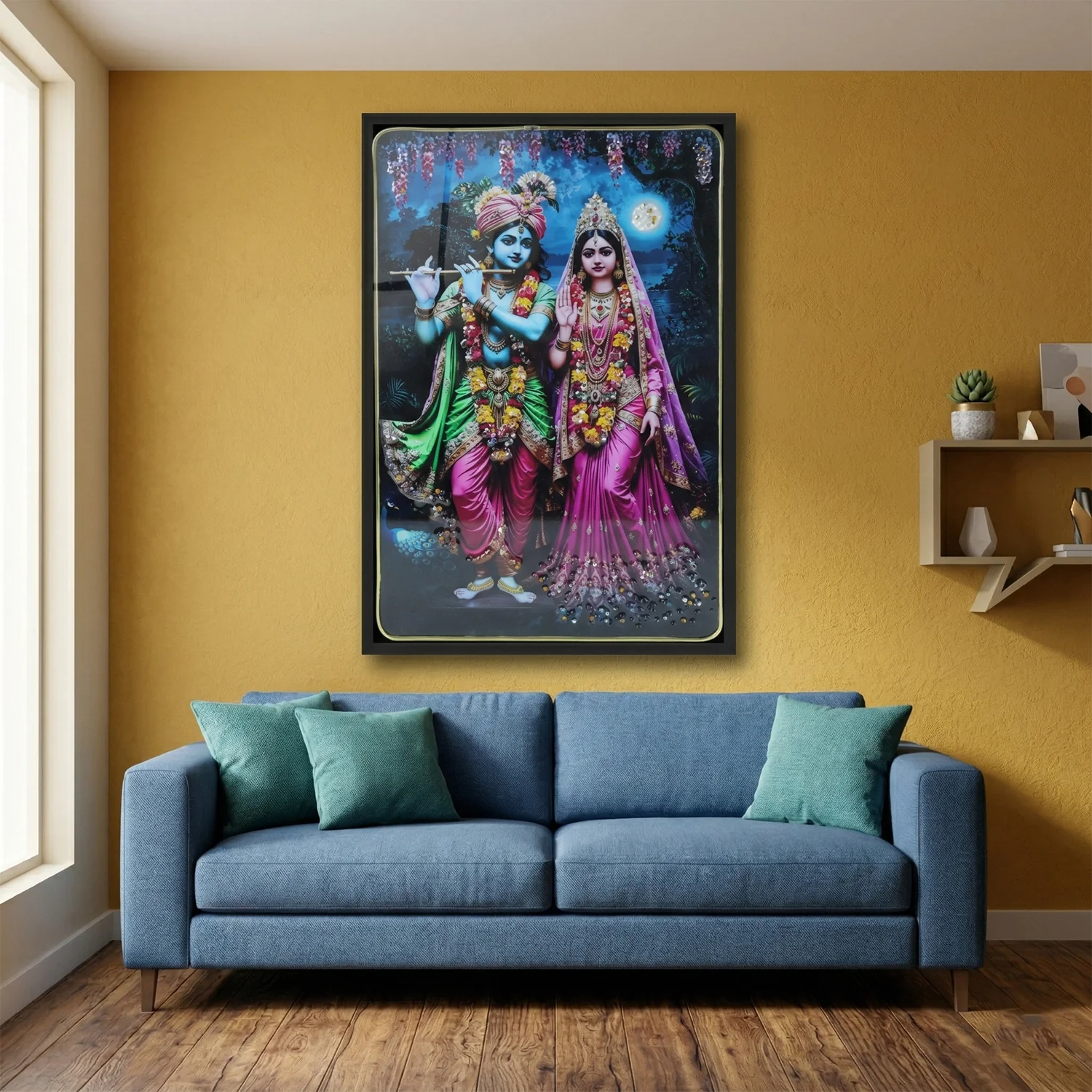 Decorative Radha Krishna Wall Frame 1 Pc (45x30 Cm) - Image 3