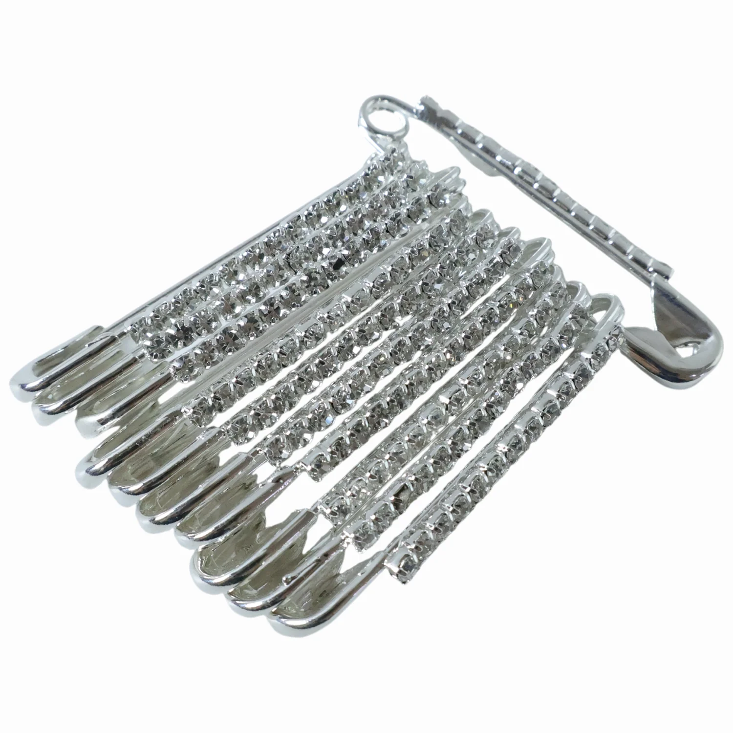 Decorative Silver Finish Safety Pin Brooch Set (12 Pc Set) - Image 5