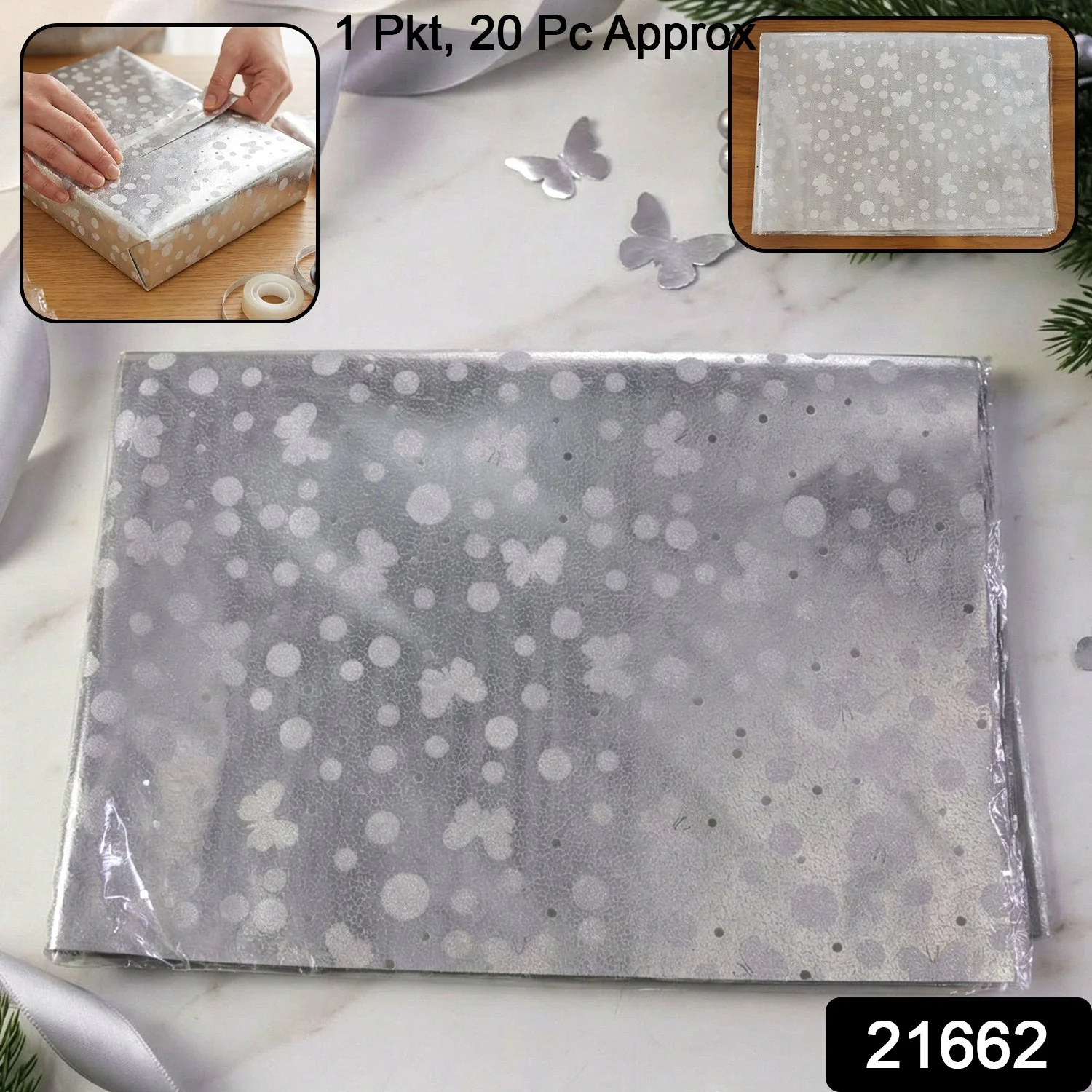 Decorative Silver Gift Wrapping Paper Sheets (1 pkt /  Approx 20 Pcs / Mix Color) - Image 2
