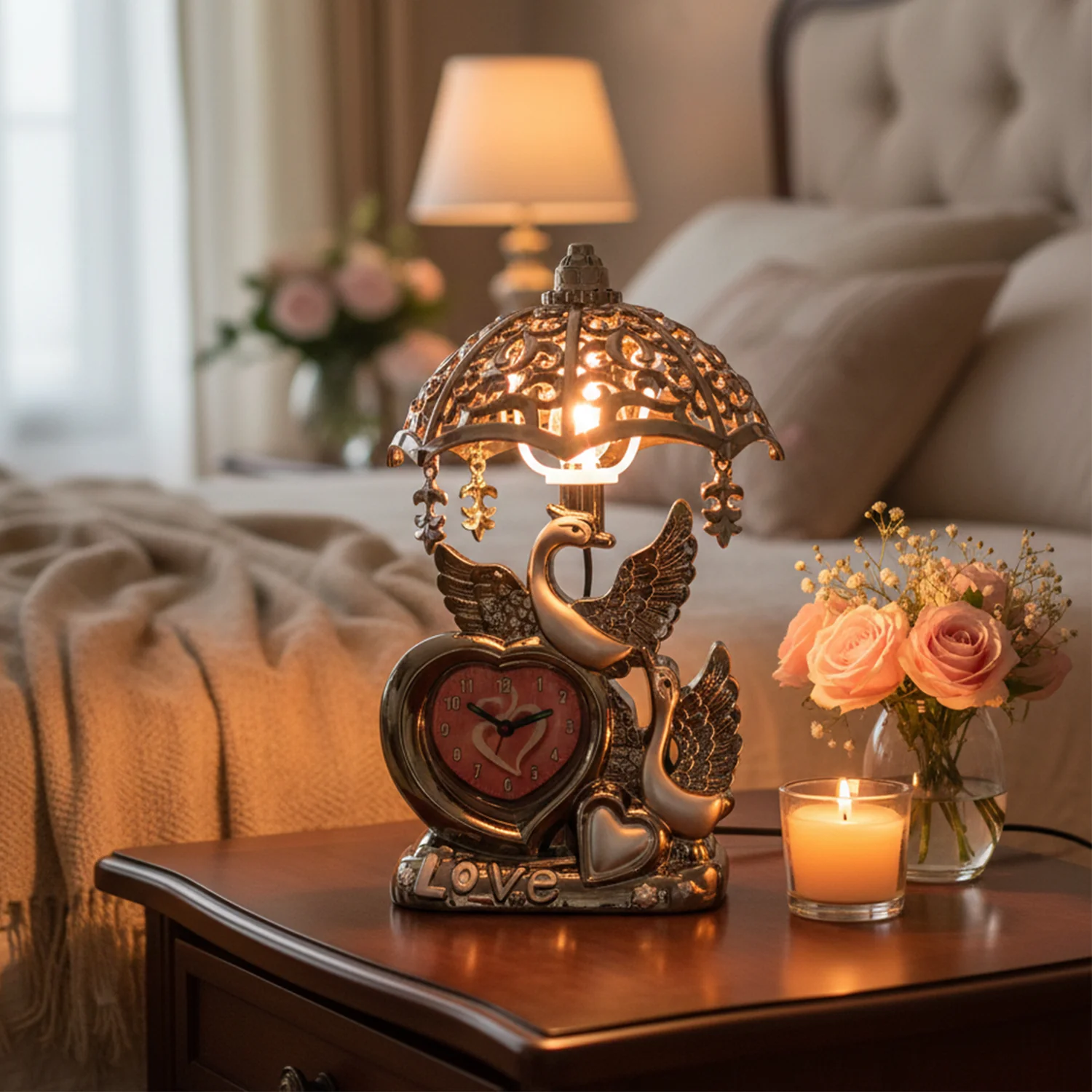 Decorative Swan Couple Table Lamp (1 Pc) - Image 3