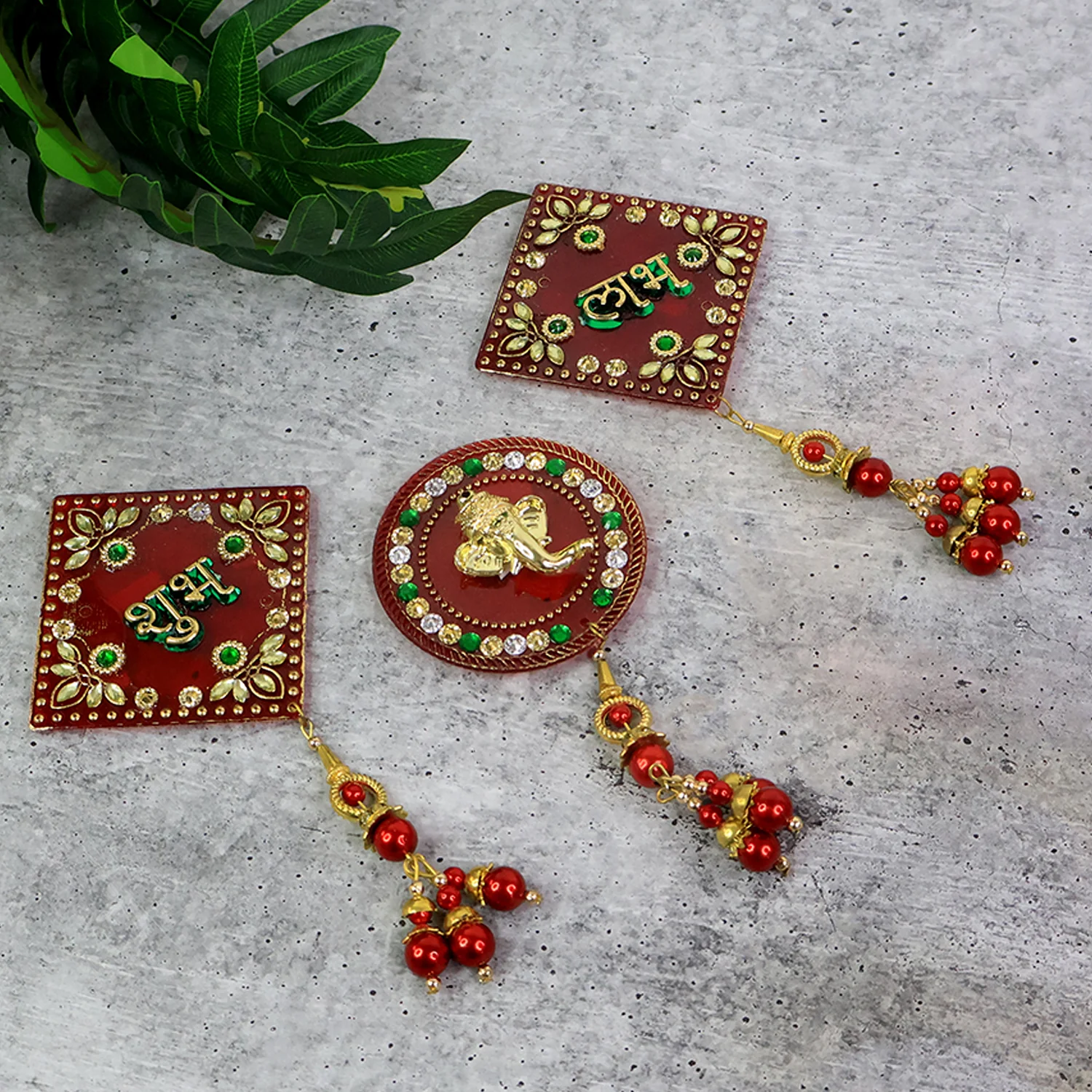 Decorative Wall Hanging Set with Shubh Labh and Ganesh Design (3 Pc) - Image 3