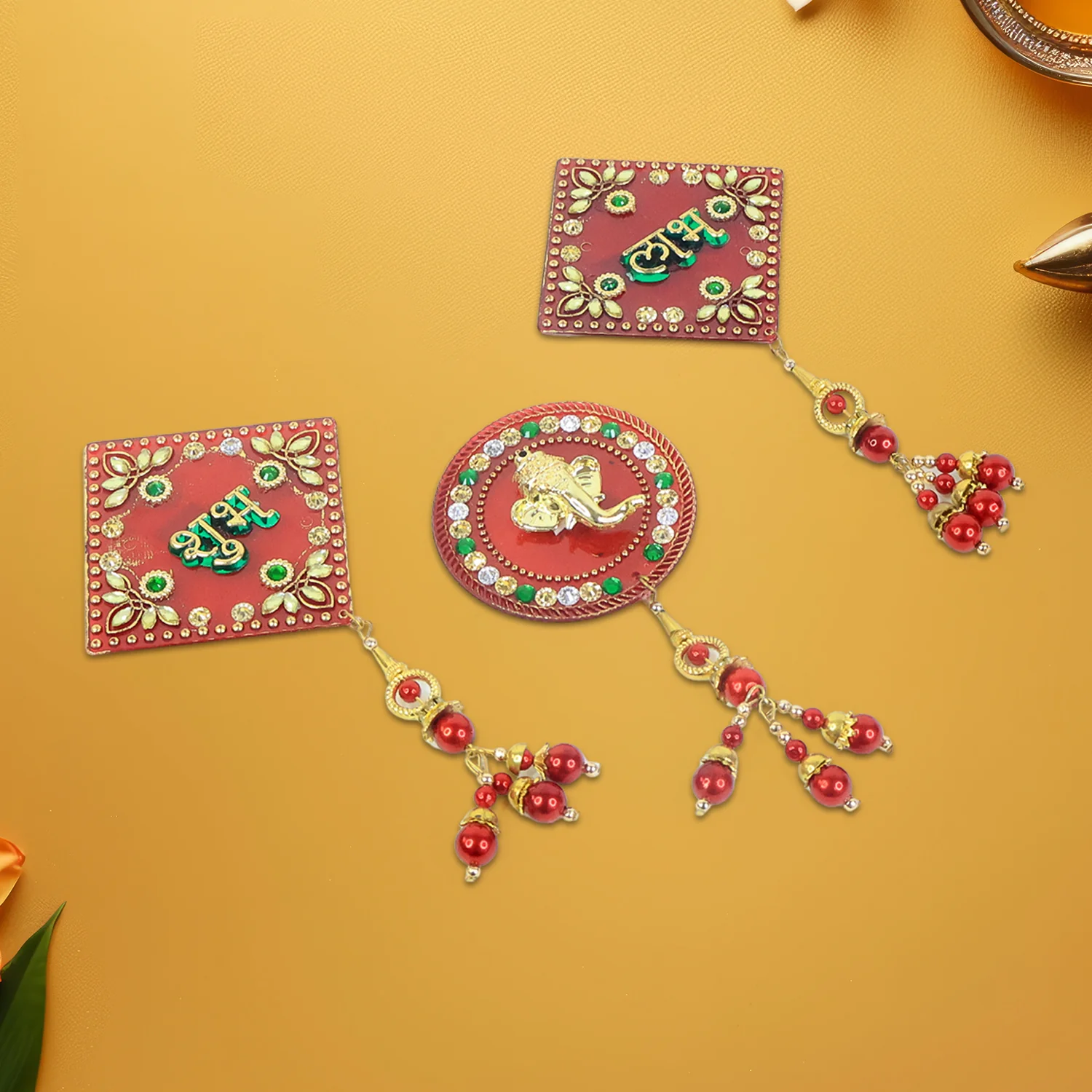Decorative Wall Hanging Set with Shubh Labh and Ganesh Design (3 Pc) - Image 4