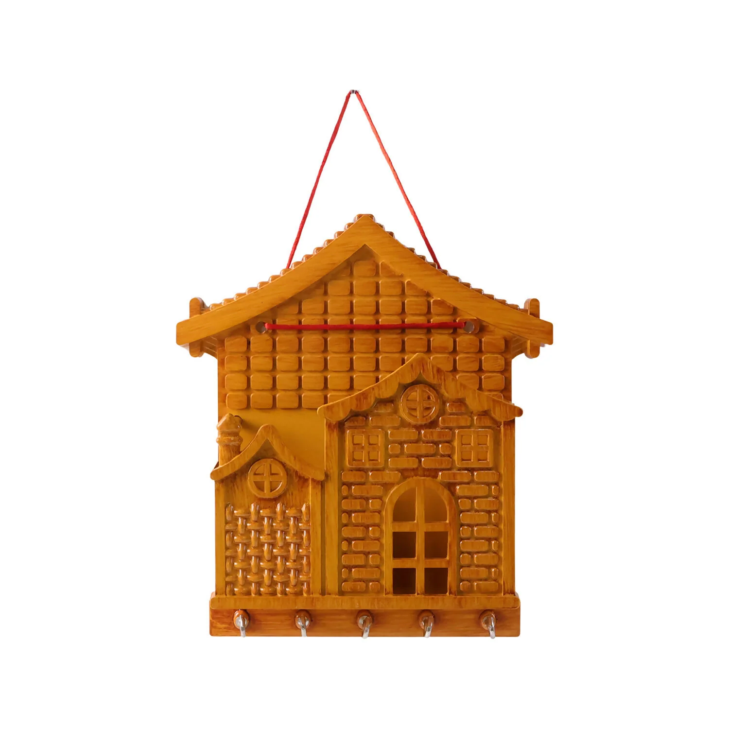 Decorative Wall-Mounted Wooden Style Key Holder with Storage Shelf & Hooks for Home Entrance - Image 5
