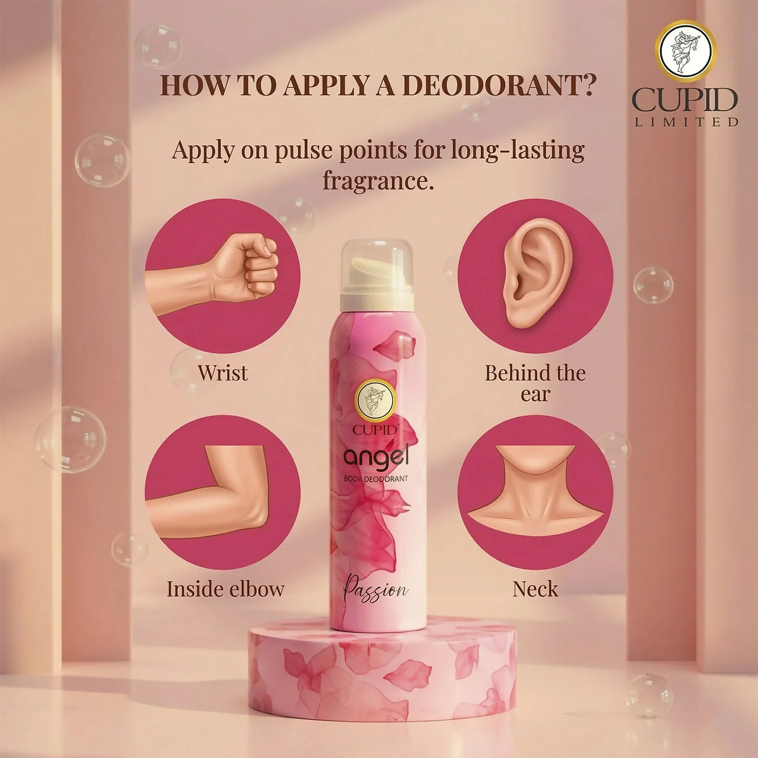 DEO ANGEL PASSION 150mlCUPID Angel Body Deodorant - RIZZ Passion Fragrance (150 ml) - Image 3