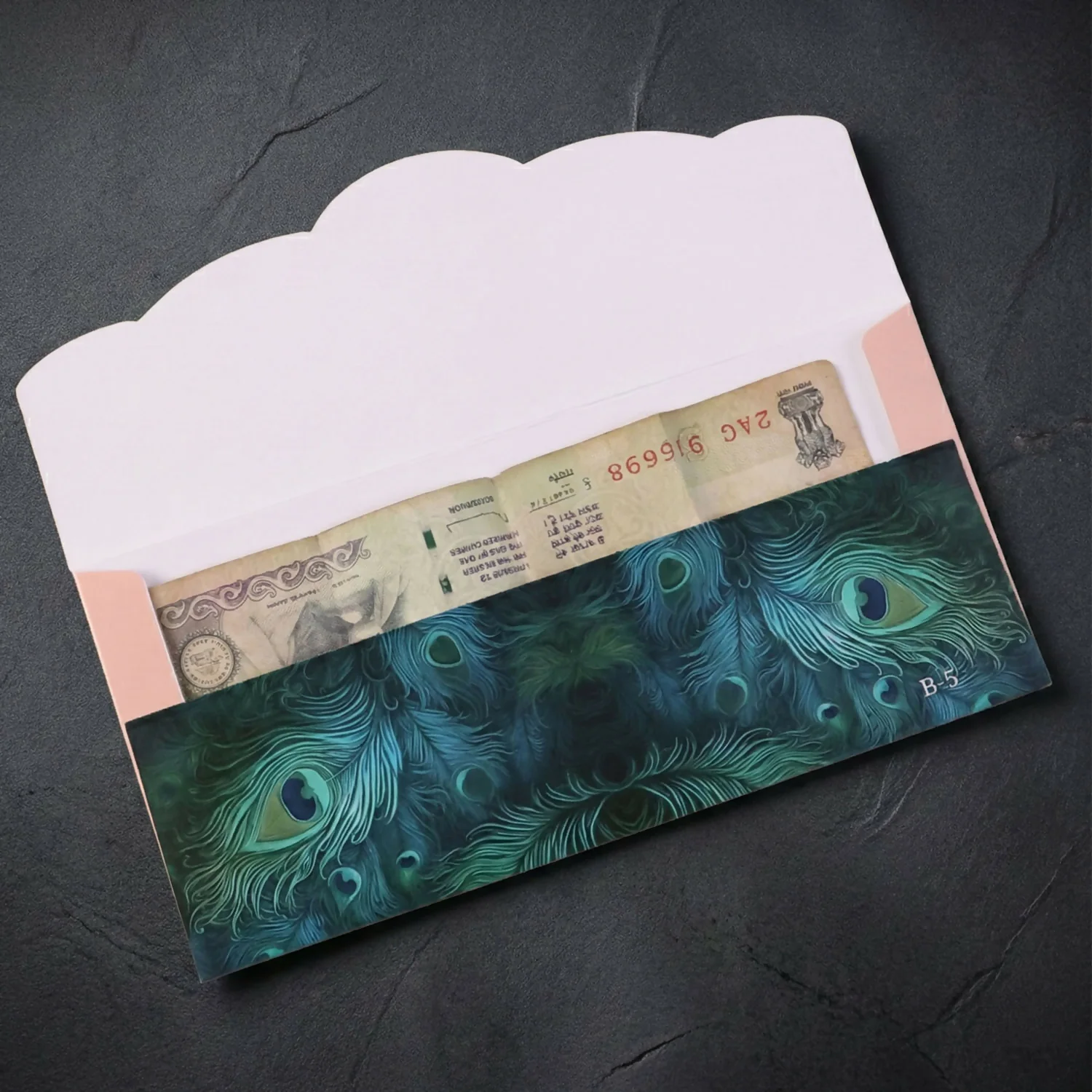 Designer A4 Size Money Gift Envelopes with Peacock Feather & Floral Patterns for Wedding, Festive & Cash Gifting – Pack of 10 - Image 2