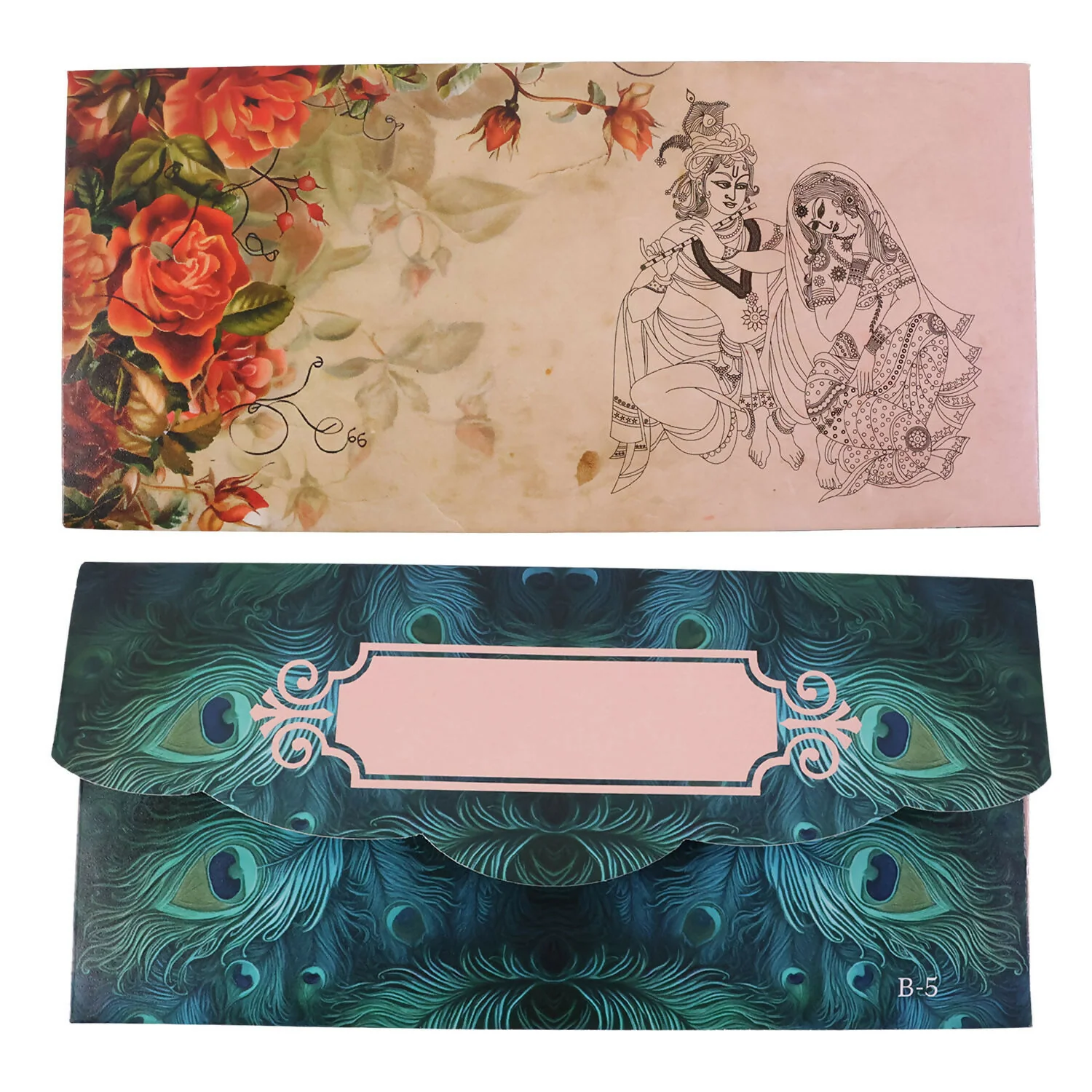 Designer A4 Size Money Gift Envelopes with Peacock Feather & Floral Patterns for Wedding, Festive & Cash Gifting – Pack of 10 - Image 3
