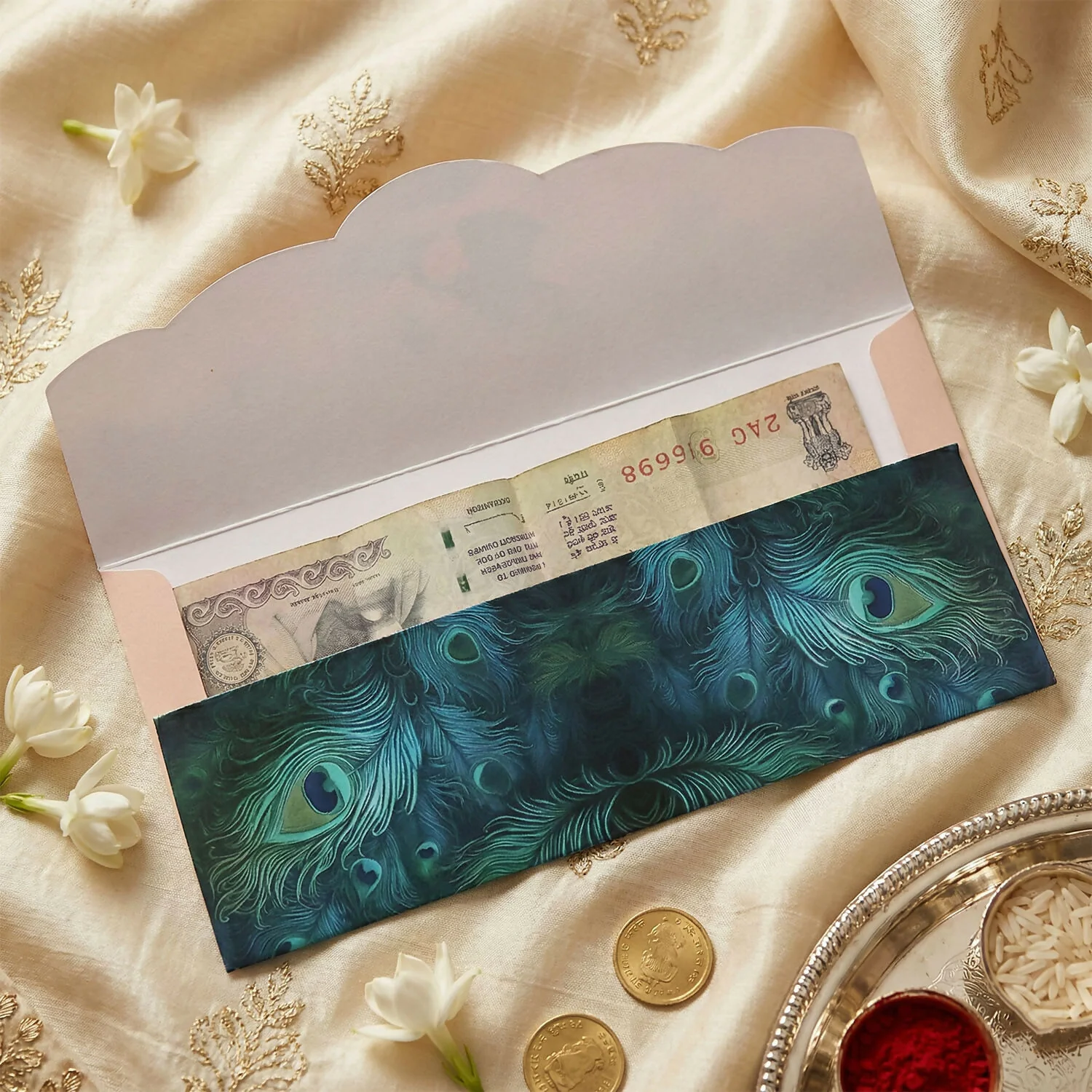 Designer A4 Size Money Gift Envelopes with Peacock Feather & Floral Patterns for Wedding, Festive & Cash Gifting – Pack of 10 - Image 5