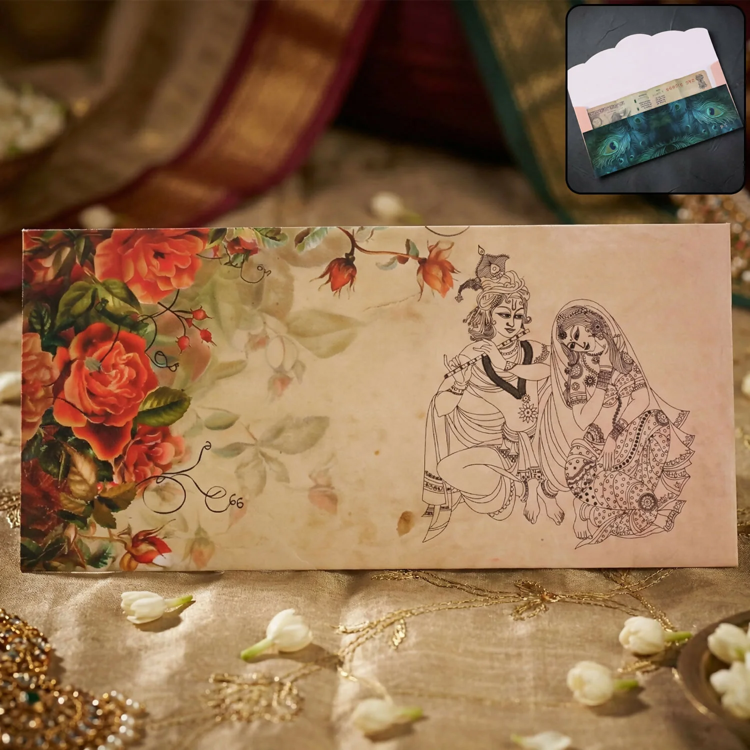 Designer A4 Size Money Gift Envelopes with Peacock Feather & Floral Patterns for Wedding, Festive & Cash Gifting – Pack of 10 - Image 6