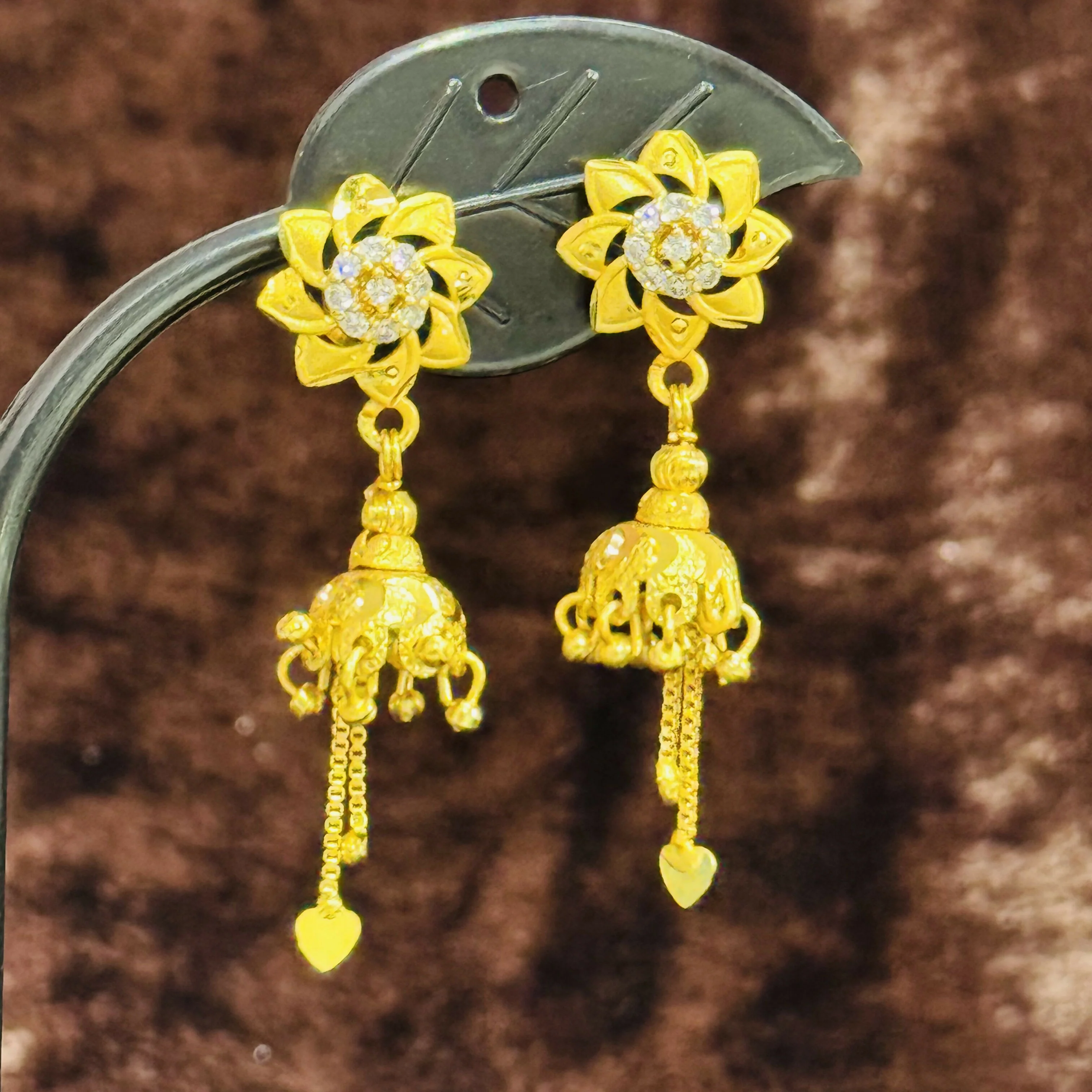 Designer Blossom Flower Jhumka Earrings - Image 2