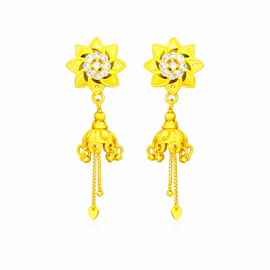 Designer Blossom Flower Jhumka Earrings - Image 3