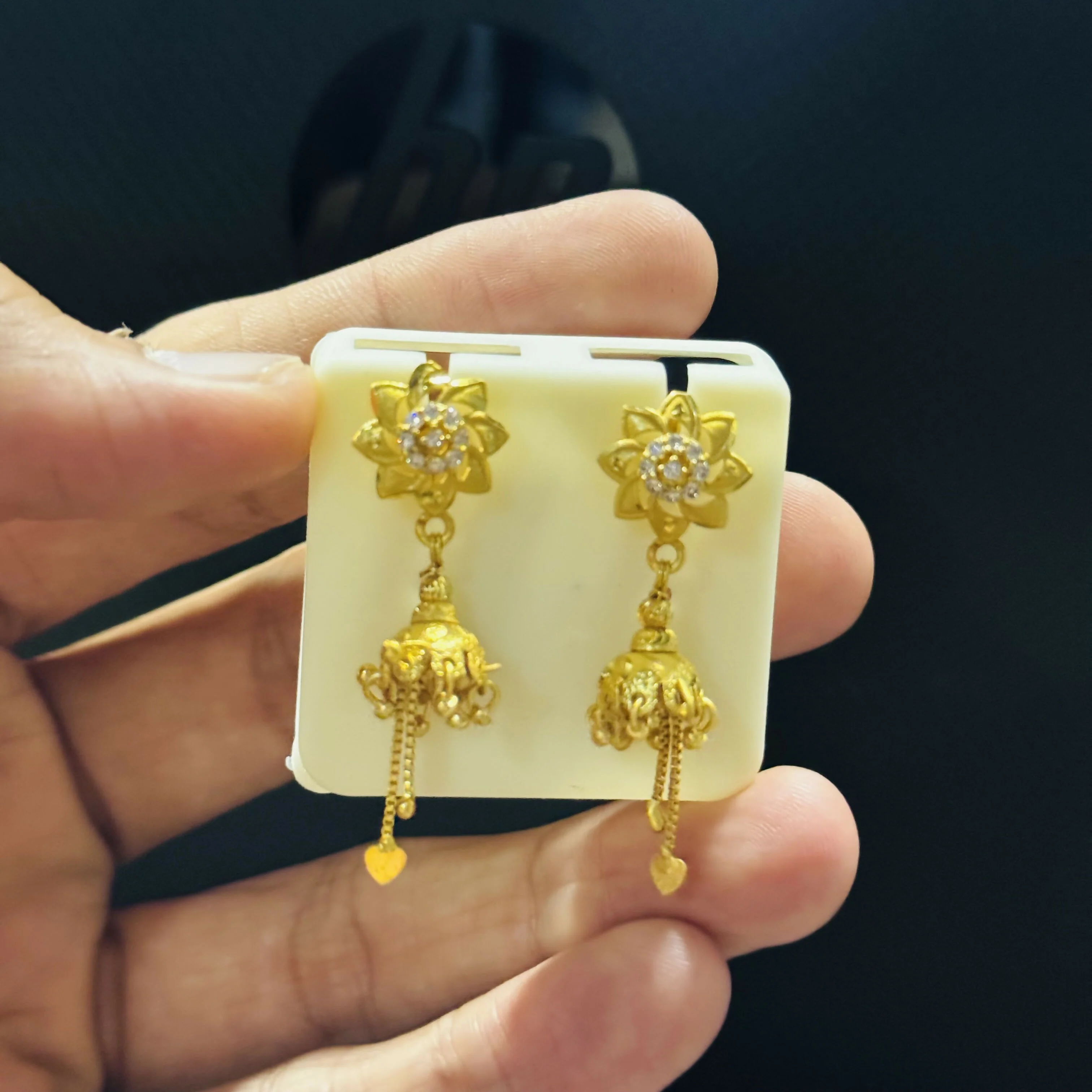 Designer Blossom Flower Jhumka Earrings - Image 4