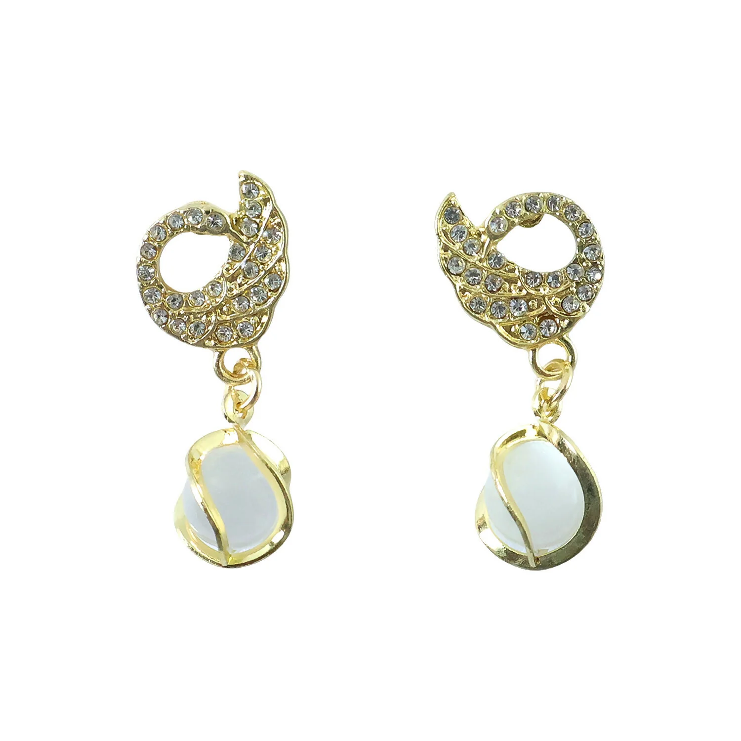 Designer Crystal Encrusted Swan Earrings – Graceful Pearly Drop Statement Jewelry - Image 5