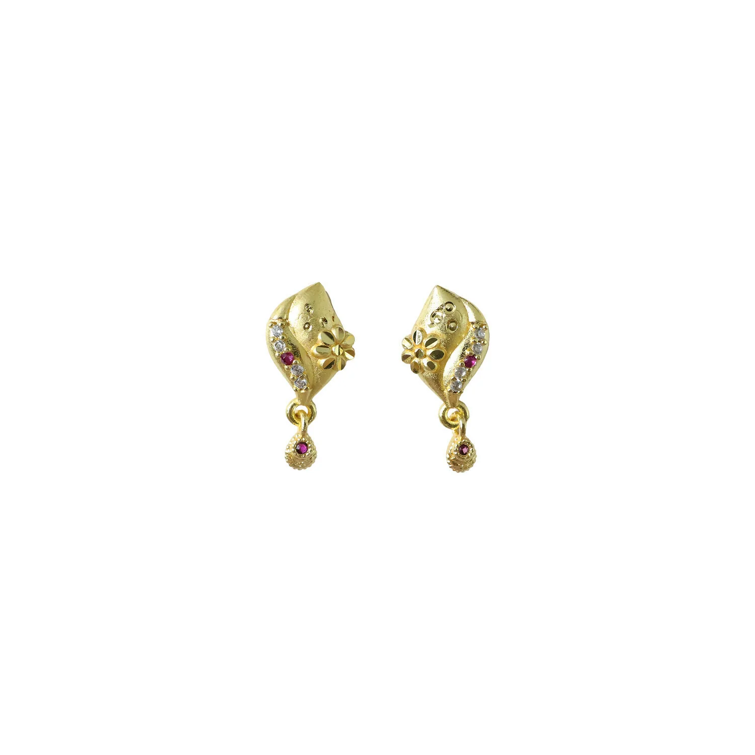 Designer Flower Style Gold Plated Stud Drop Earrings for Women - Image 5