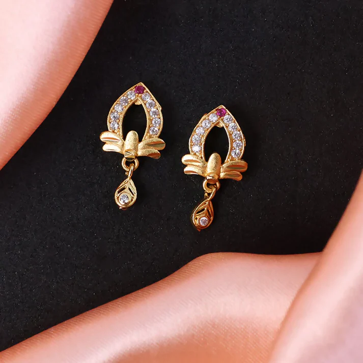 Designer Gold Earrings with Elegant Teardrop Cut & Crystal Work - Image 3
